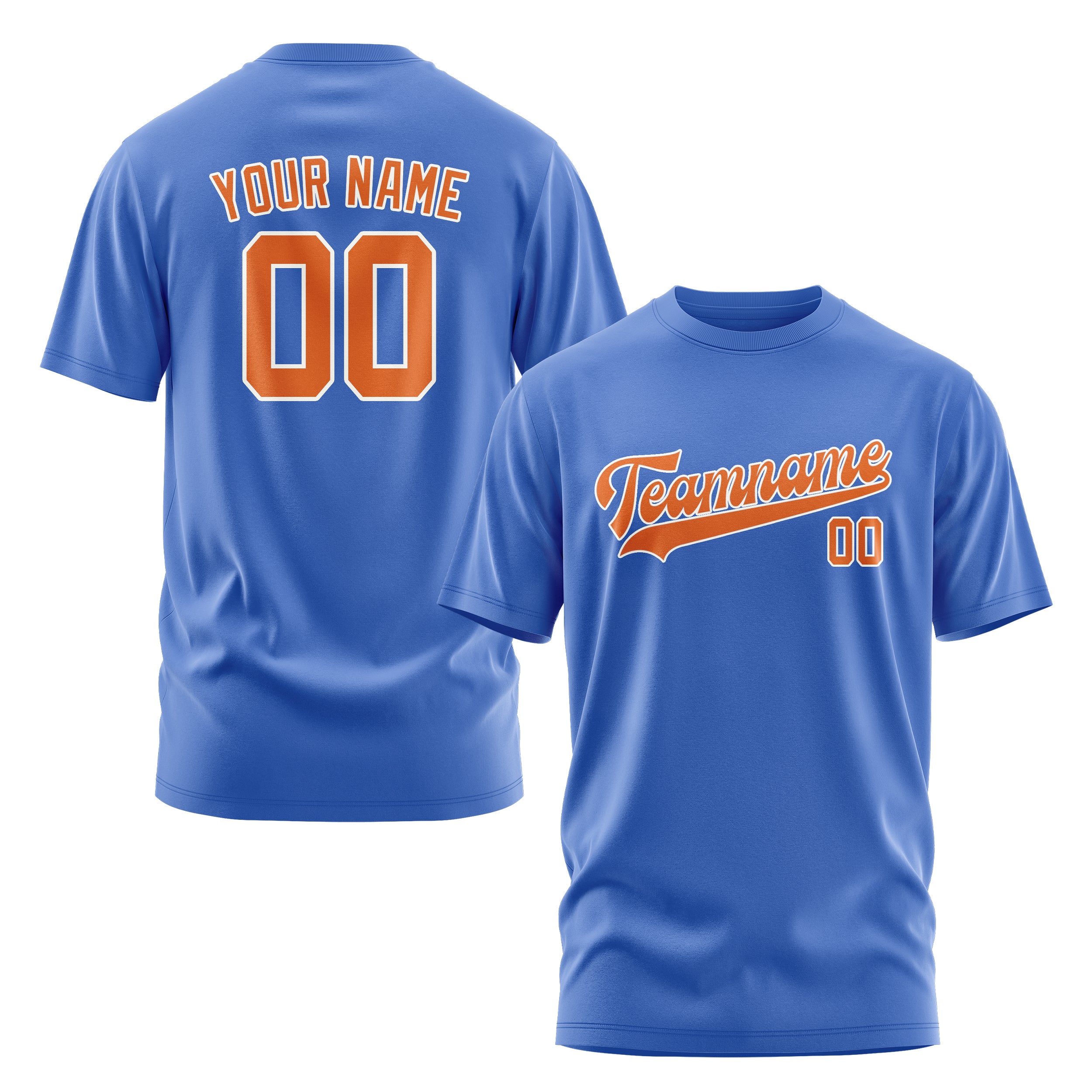 Maßgeschneidertes Himmelblau Orange T-Shirt