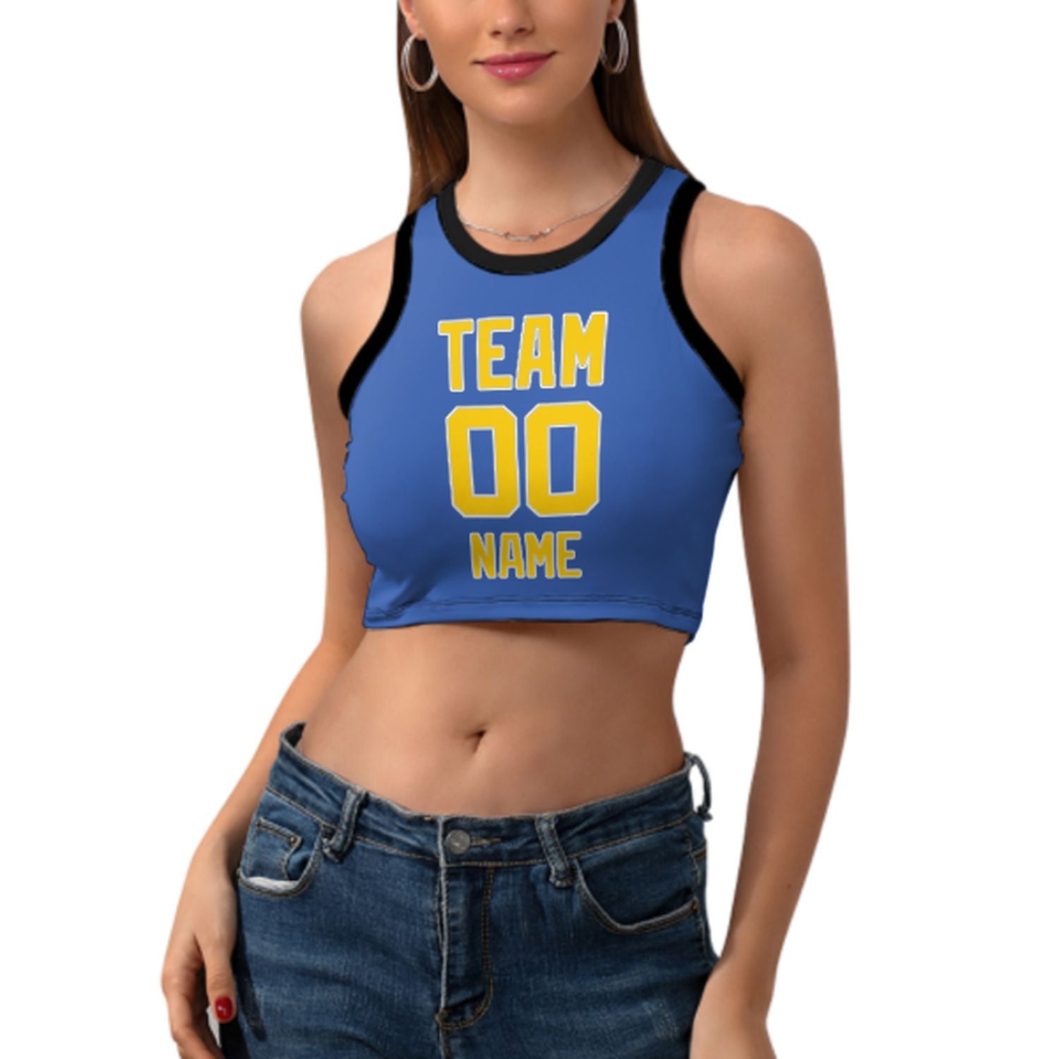 Maßgeschneidertes Himmelblau Gold Ärmelloses Tanktop