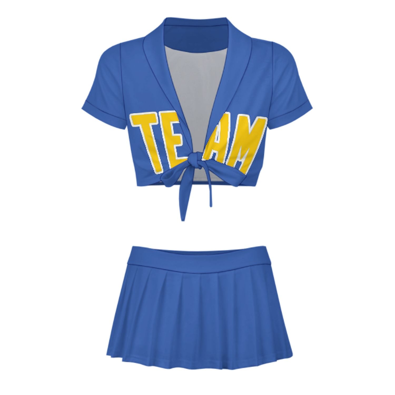 Maßgeschneidertes Himmelblau Gold Cheerleader Outfit Set
