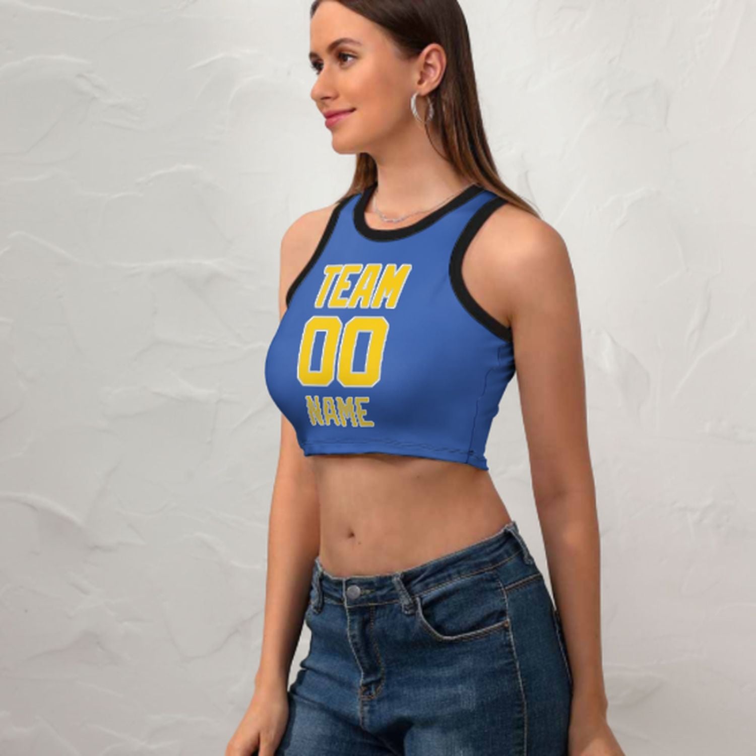 Maßgeschneidertes Himmelblau Gold Ärmelloses Tanktop