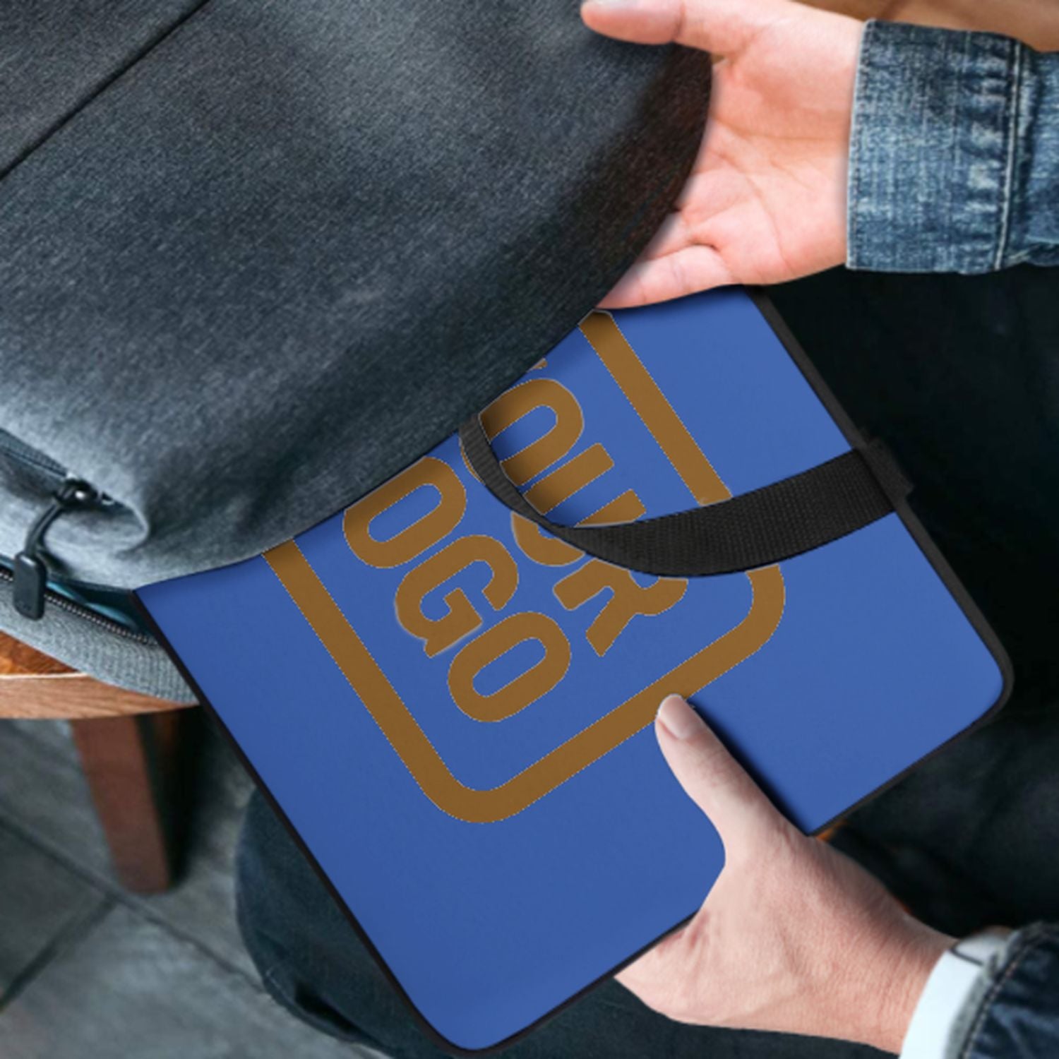 Sacoche pour ordinateur portable bleu ciel kaki personnalisée