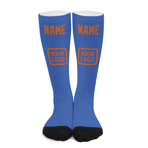 Maßgeschneidertes Himmelblau Orange Kniestrümpfe