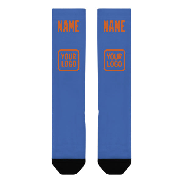Maßgeschneidertes Himmelblau Orange Kniestrümpfe