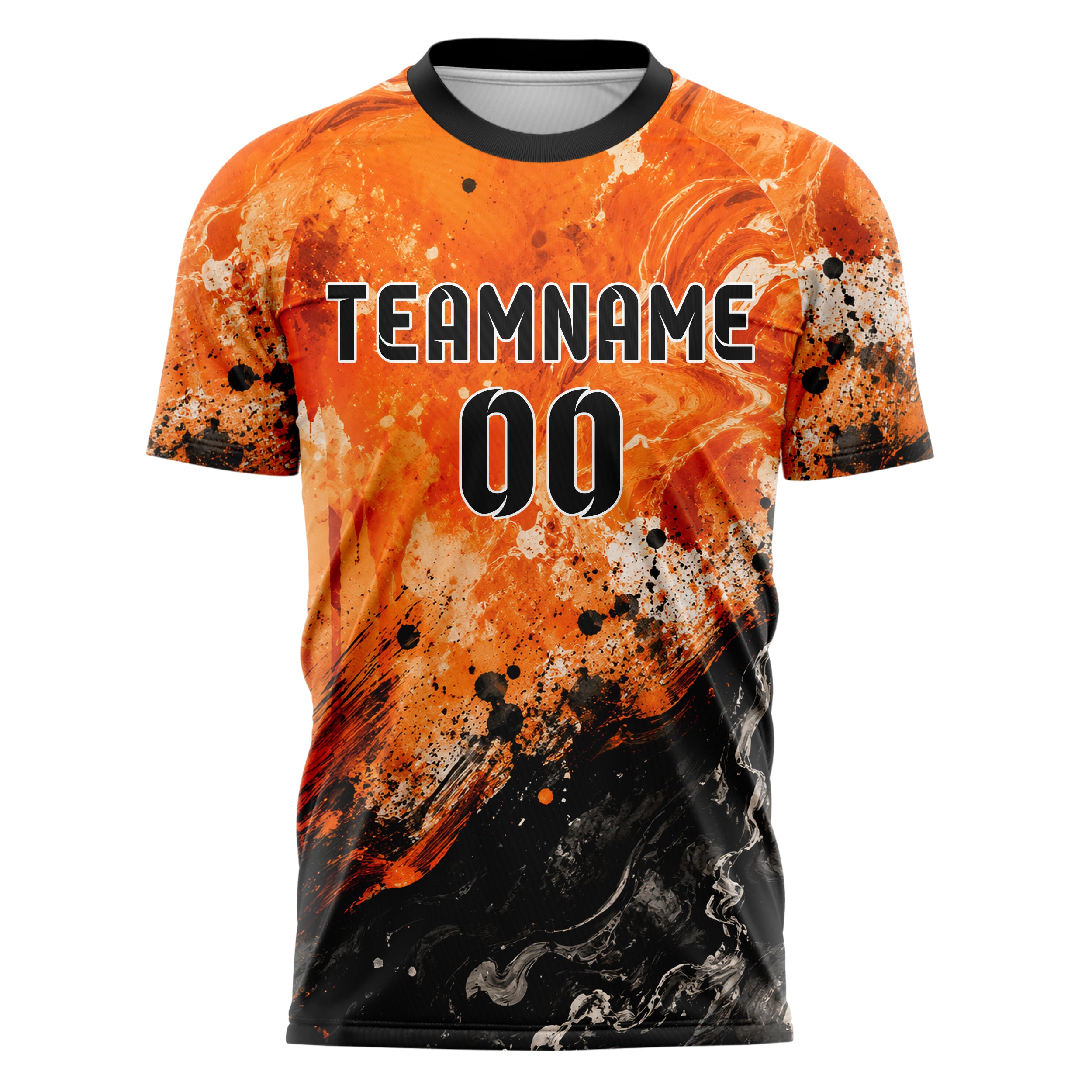 Orange lebendiges Pinselstrich Watercolor Top Dark Bottom Design 09-0007 individuelles Fußballtrikot front