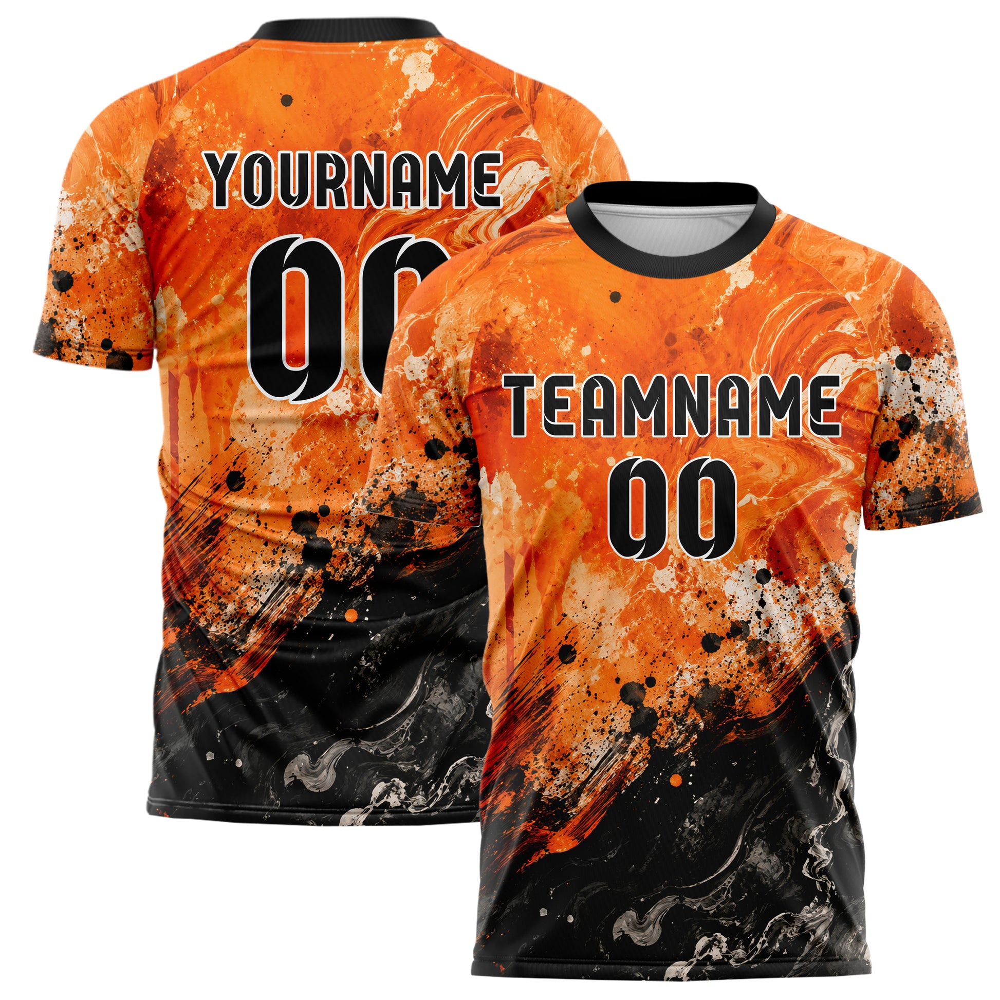 Orange lebendiges Pinselstrich Watercolor Top Dark Bottom Design 09-0007 individuelles Fußballtrikot main