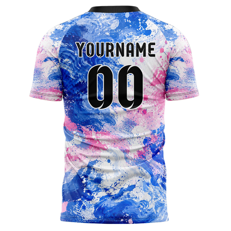 Royalblau klassisches Pinselstrich Two Zone Brush Collage Design 09-0003 individuelles Fußballtrikot back