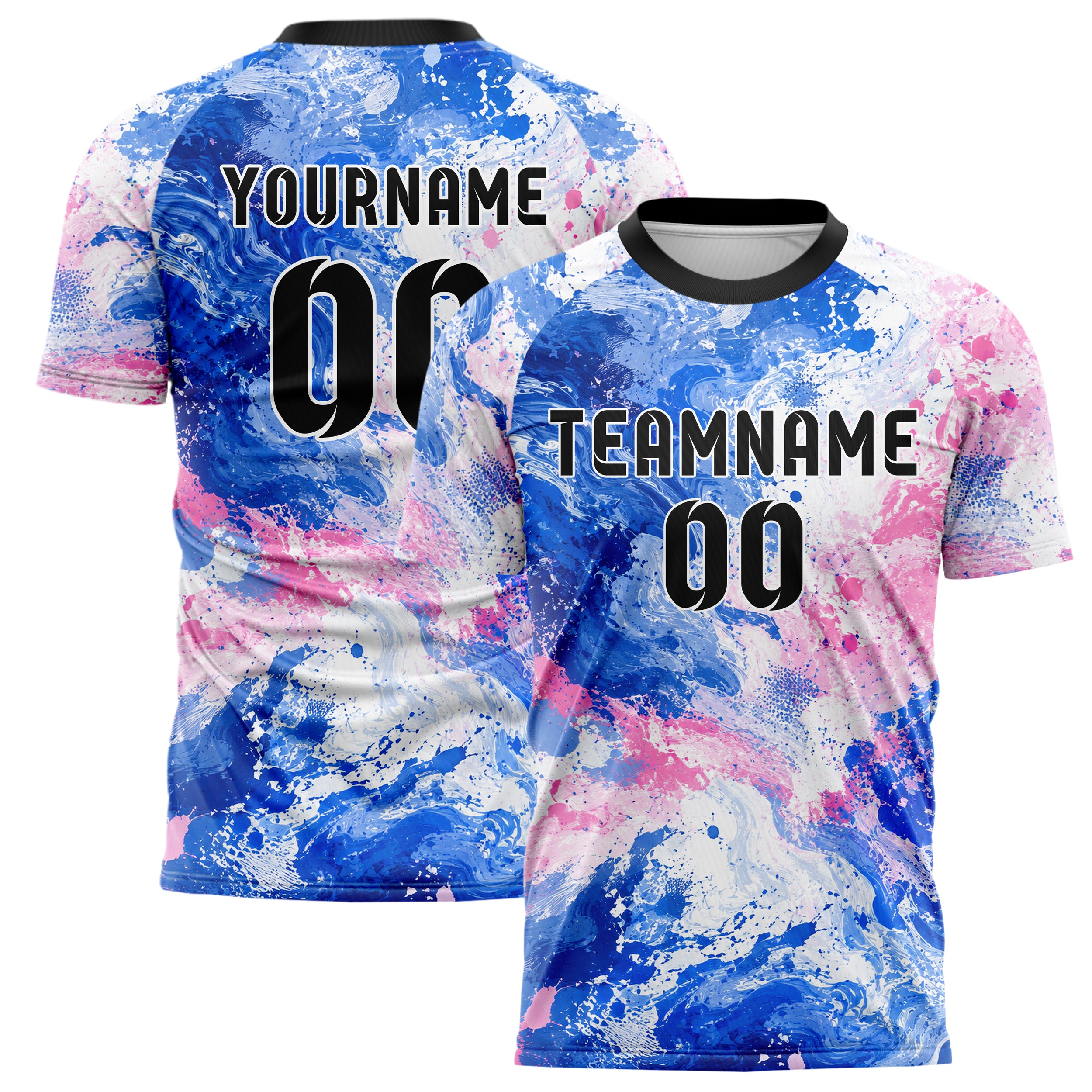 Royalblau klassisches Pinselstrich Two Zone Brush Collage Design 09-0003 individuelles Fußballtrikot main