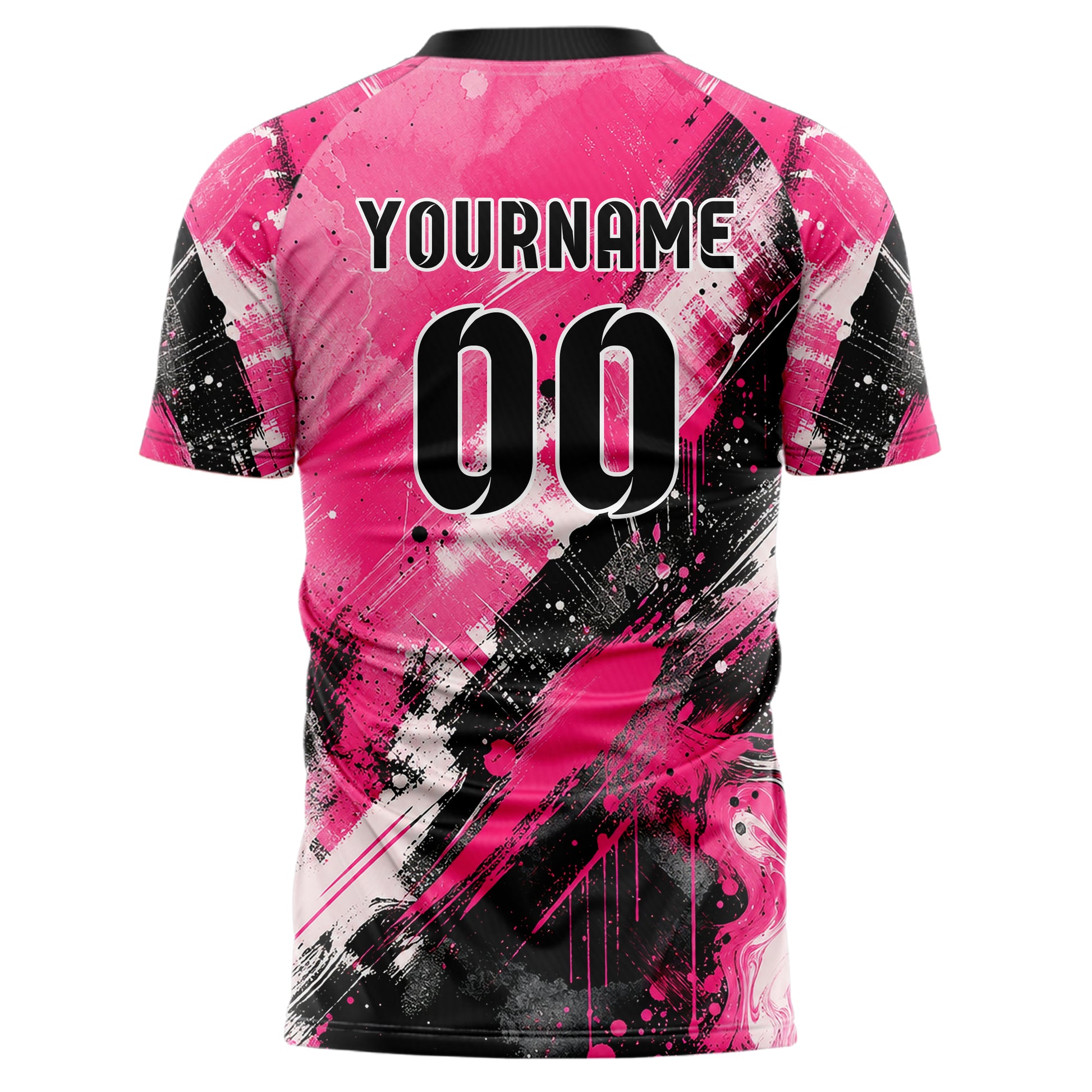 Hot Pink lebendiges Pinselstrich diagonal Mixed Media Design 09-0004 individuelles Fußballtrikot back