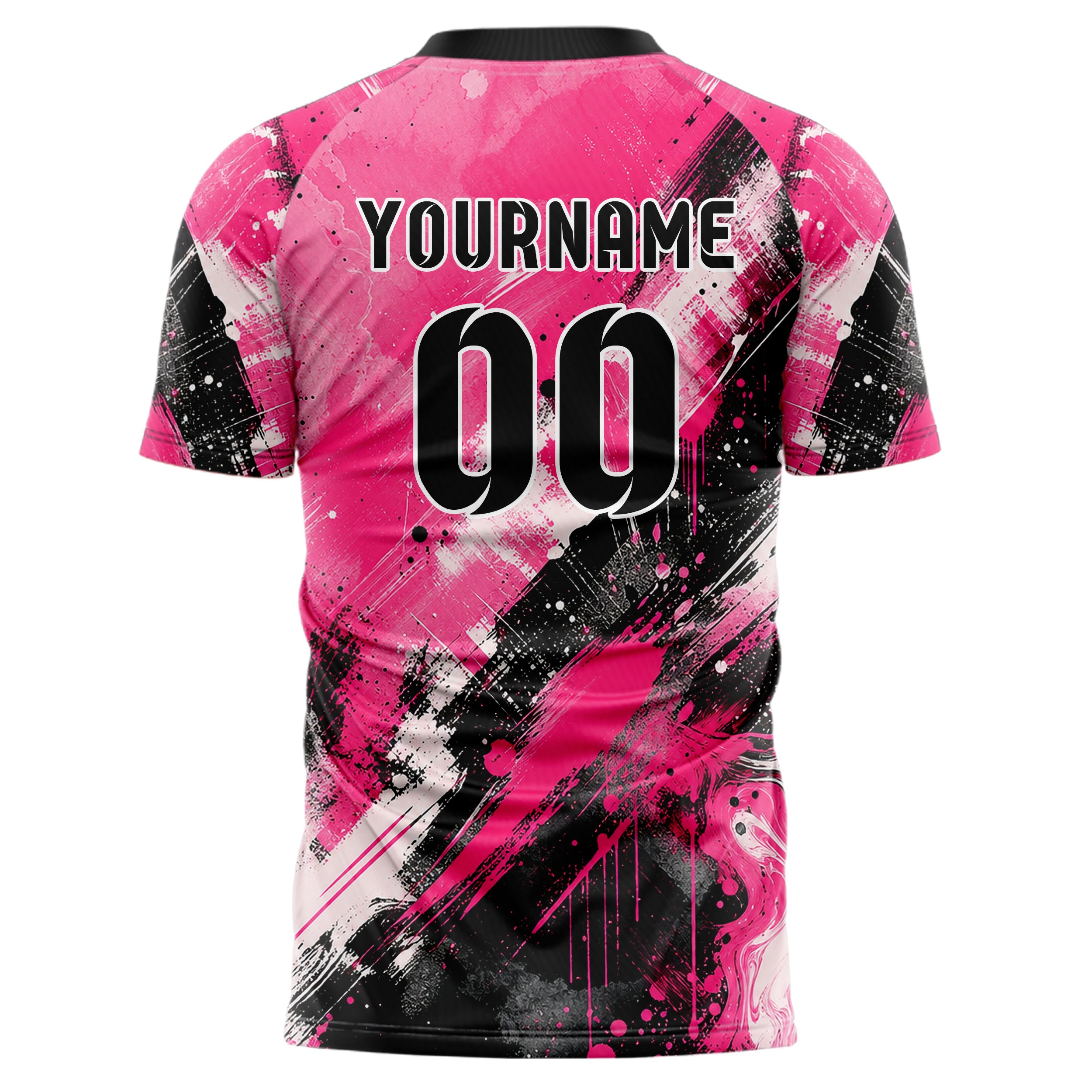 Hot Pink lebendiges Pinselstrich diagonal Mixed Media Design 09-0004 individuelles Fußballtrikot back