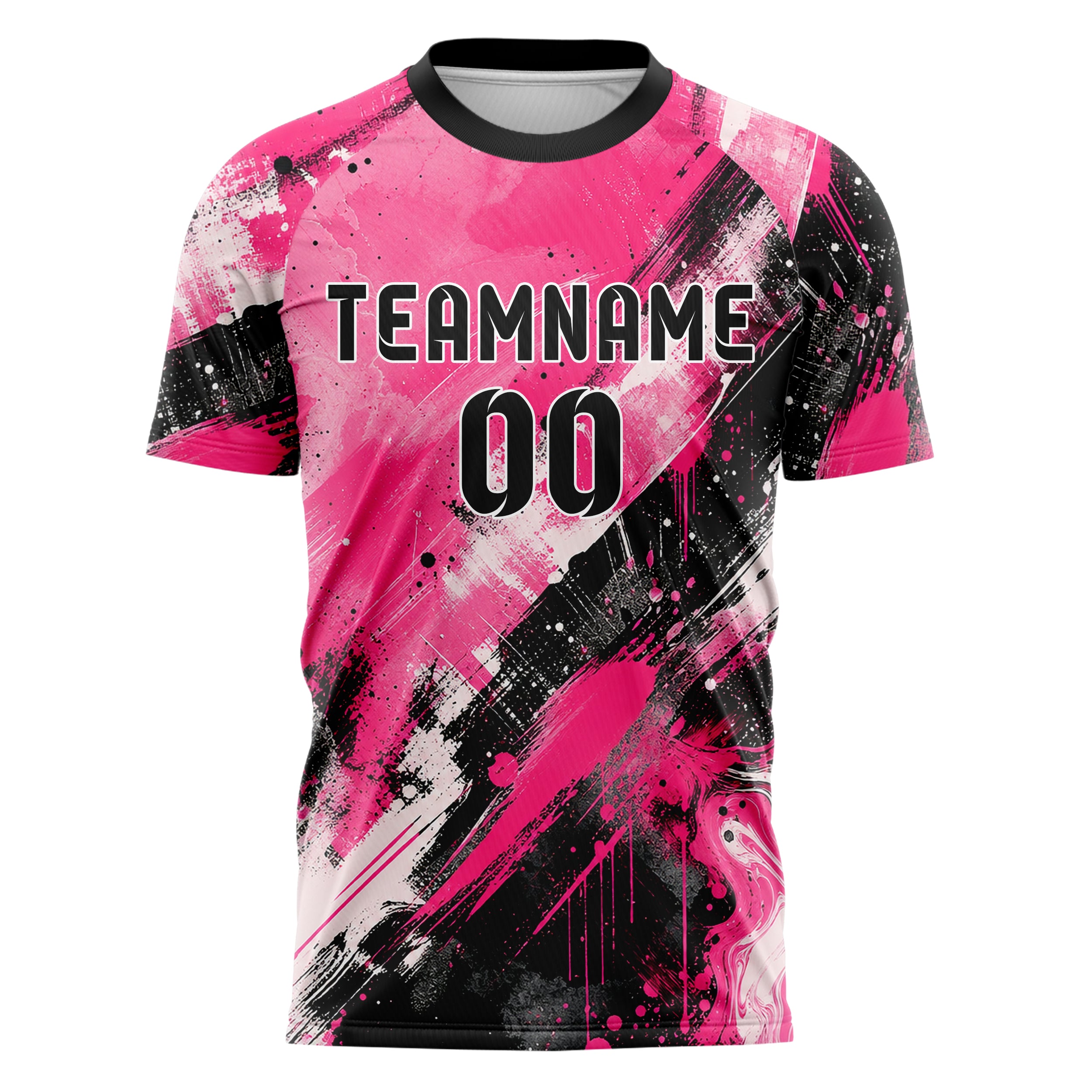 Hot Pink lebendiges Pinselstrich diagonal Mixed Media Design 09-0004 individuelles Fußballtrikot front