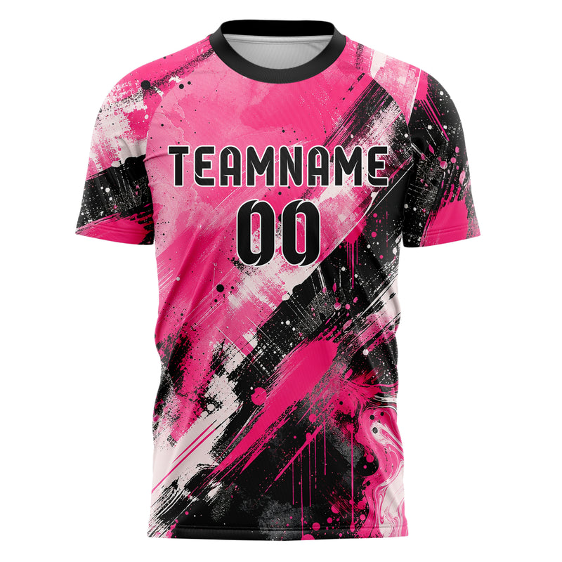 Hot Pink lebendiges Pinselstrich diagonal Mixed Media Design 09-0004 individuelles Fußballtrikot front