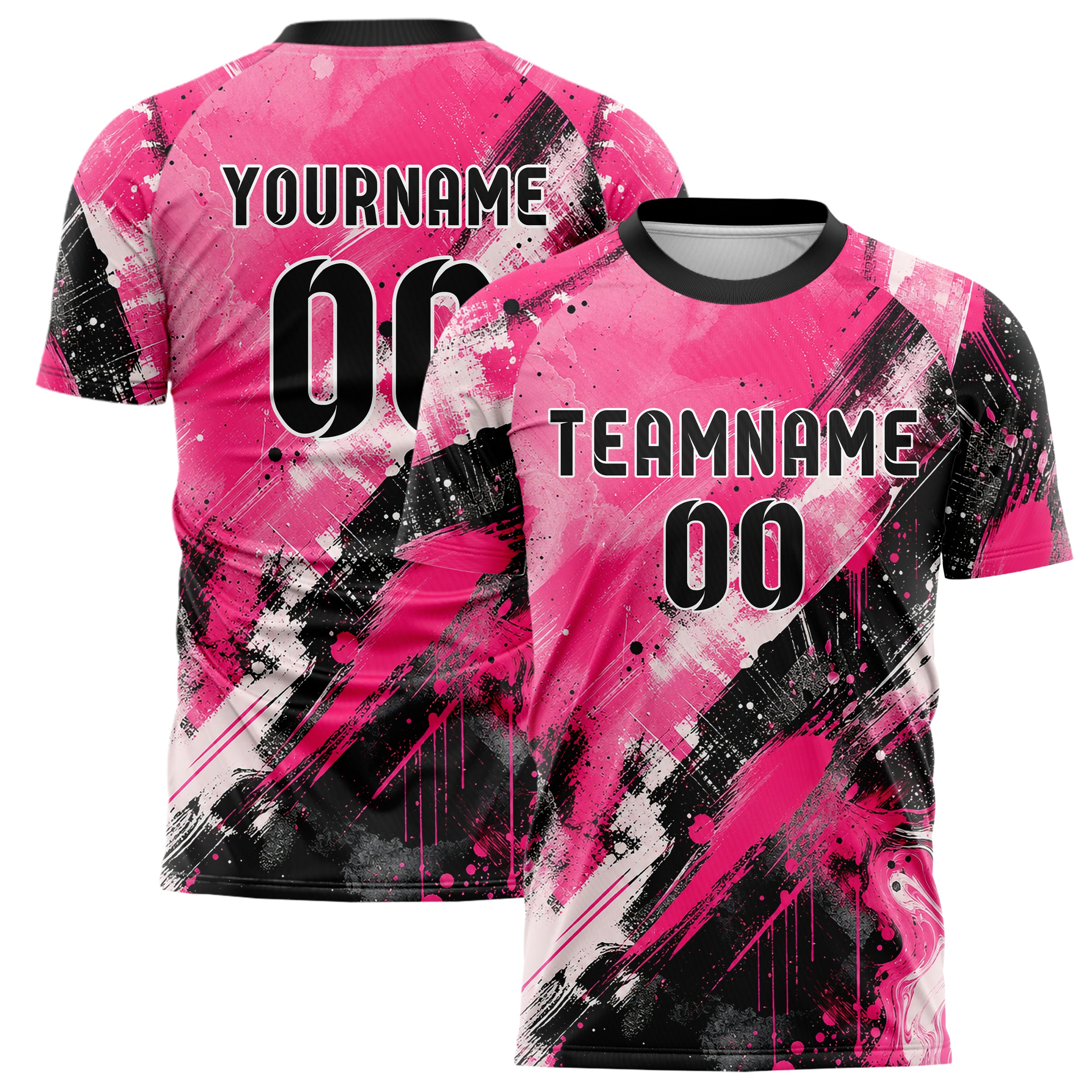 Hot Pink lebendiges Pinselstrich diagonal Mixed Media Design 09-0004 individuelles Fußballtrikot main