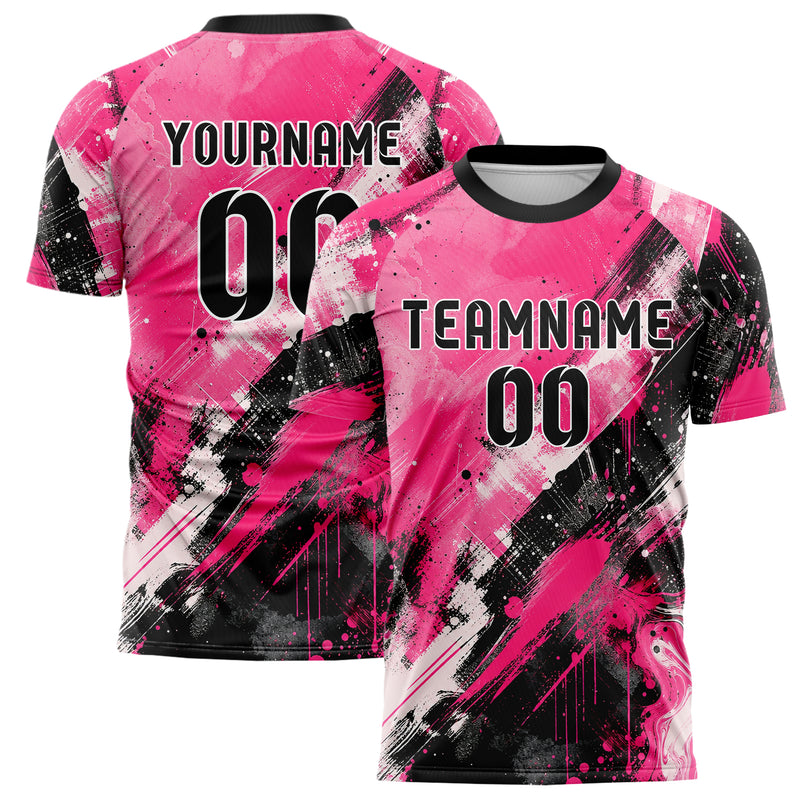 Hot Pink lebendiges Pinselstrich diagonal Mixed Media Design 09-0004 individuelles Fußballtrikot main