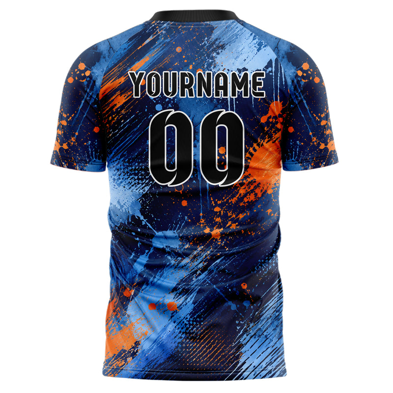 Marineblau lebendiges Pinselstrich diagonal Mixed Media Design 09-0009 individuelles Fußballtrikot back