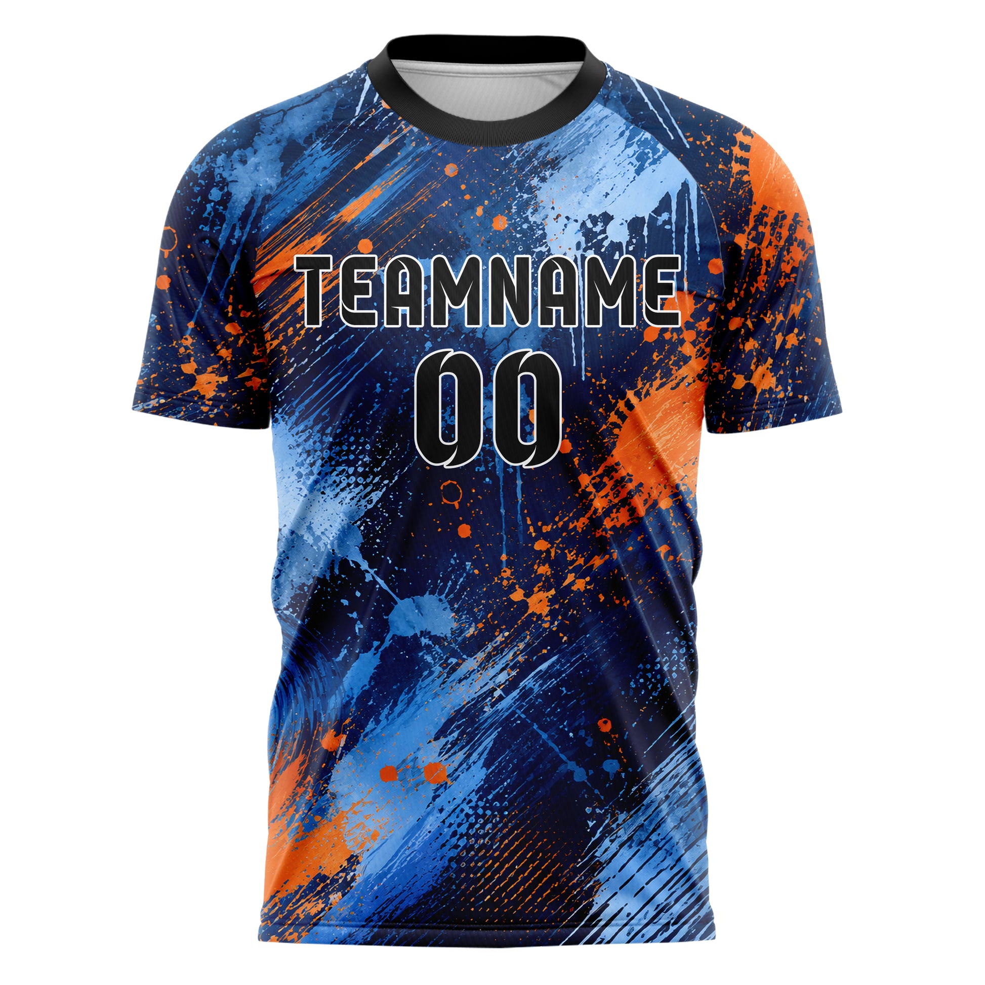 Marineblau lebendiges Pinselstrich diagonal Mixed Media Design 09-0009 individuelles Fußballtrikot front