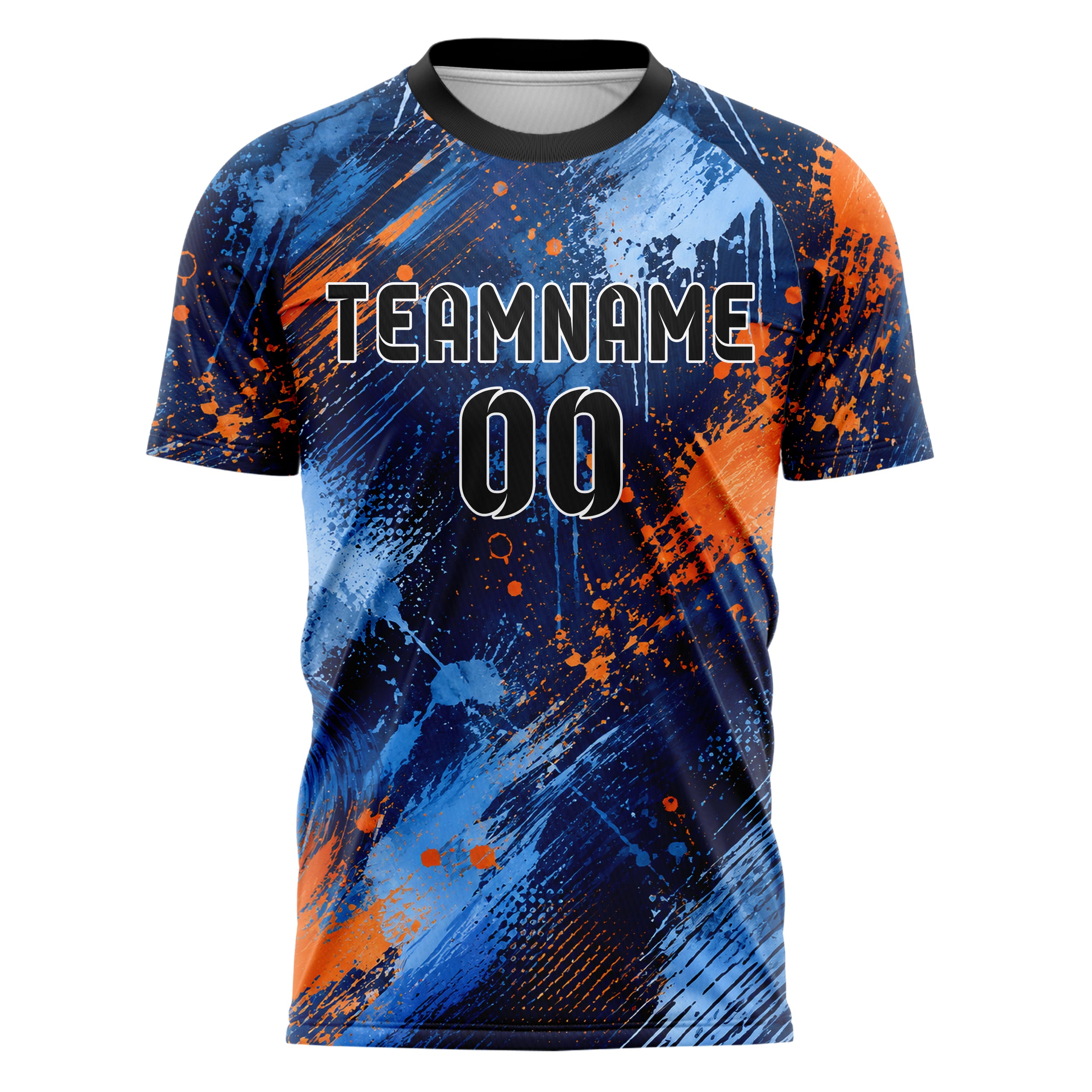 Marineblau lebendiges Pinselstrich diagonal Mixed Media Design 09-0009 individuelles Fußballtrikot front