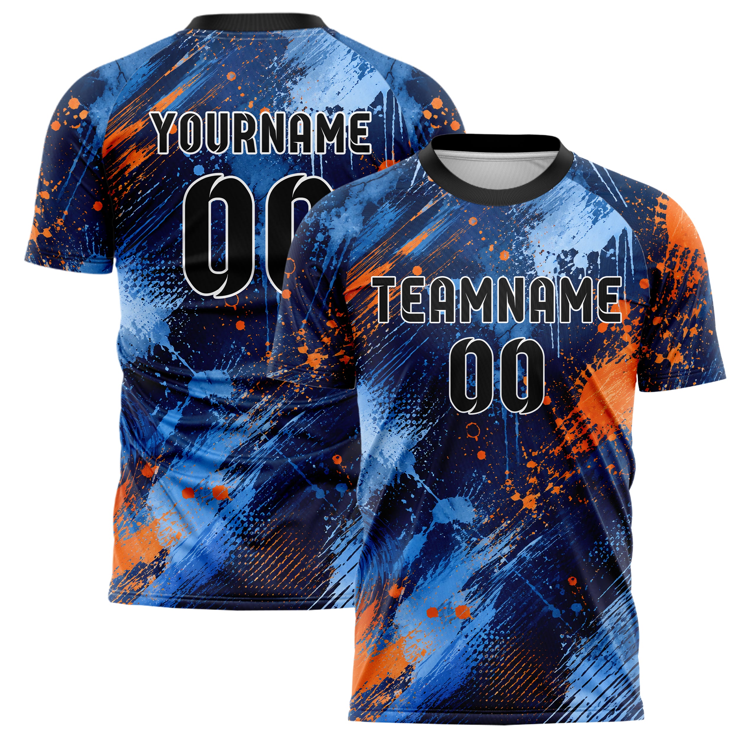 Marineblau lebendiges Pinselstrich diagonal Mixed Media Design 09-0009 individuelles Fußballtrikot main