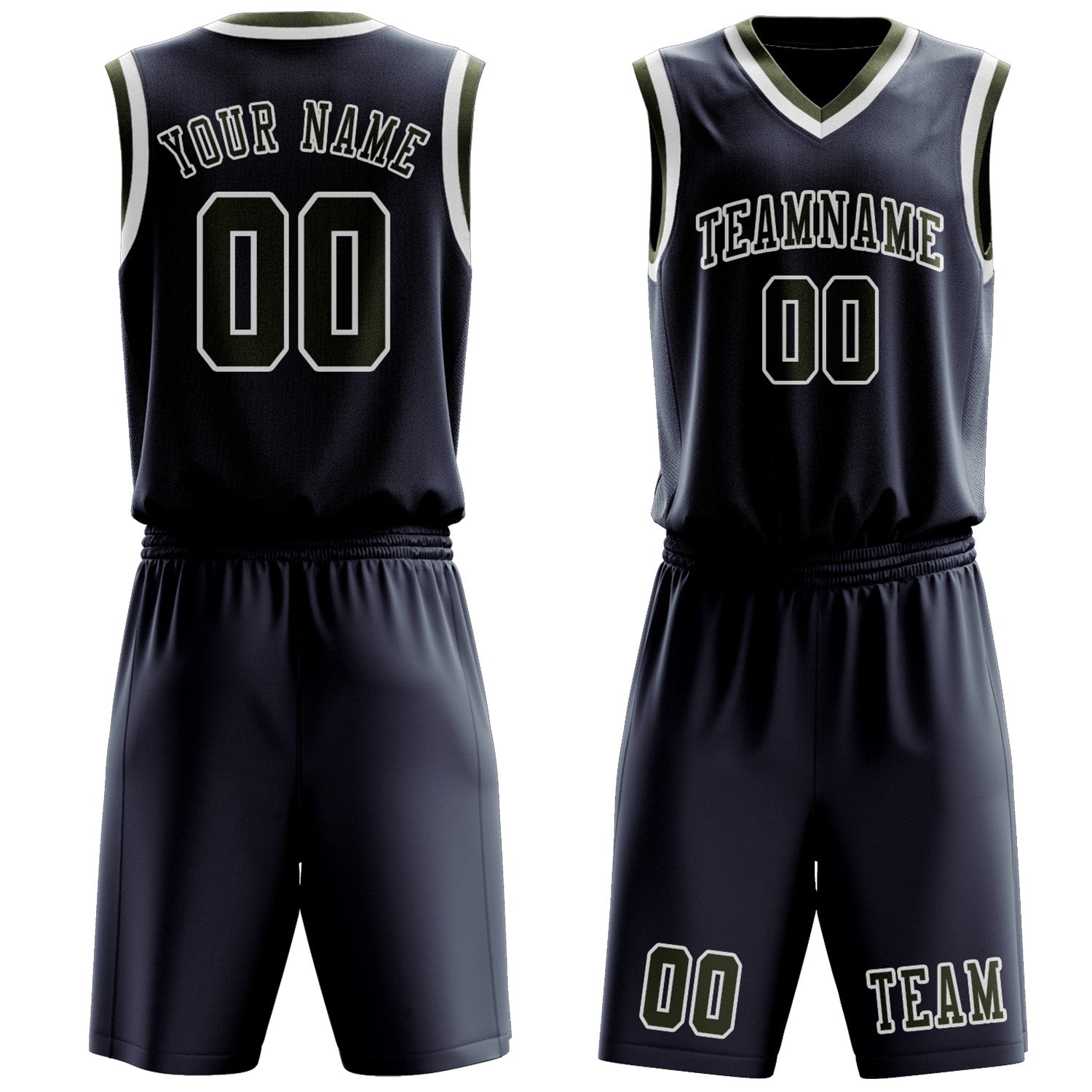 Benutzerdefiniertes Professionelles Marineblau Dunkles Oliv Basketballtrikot-Set