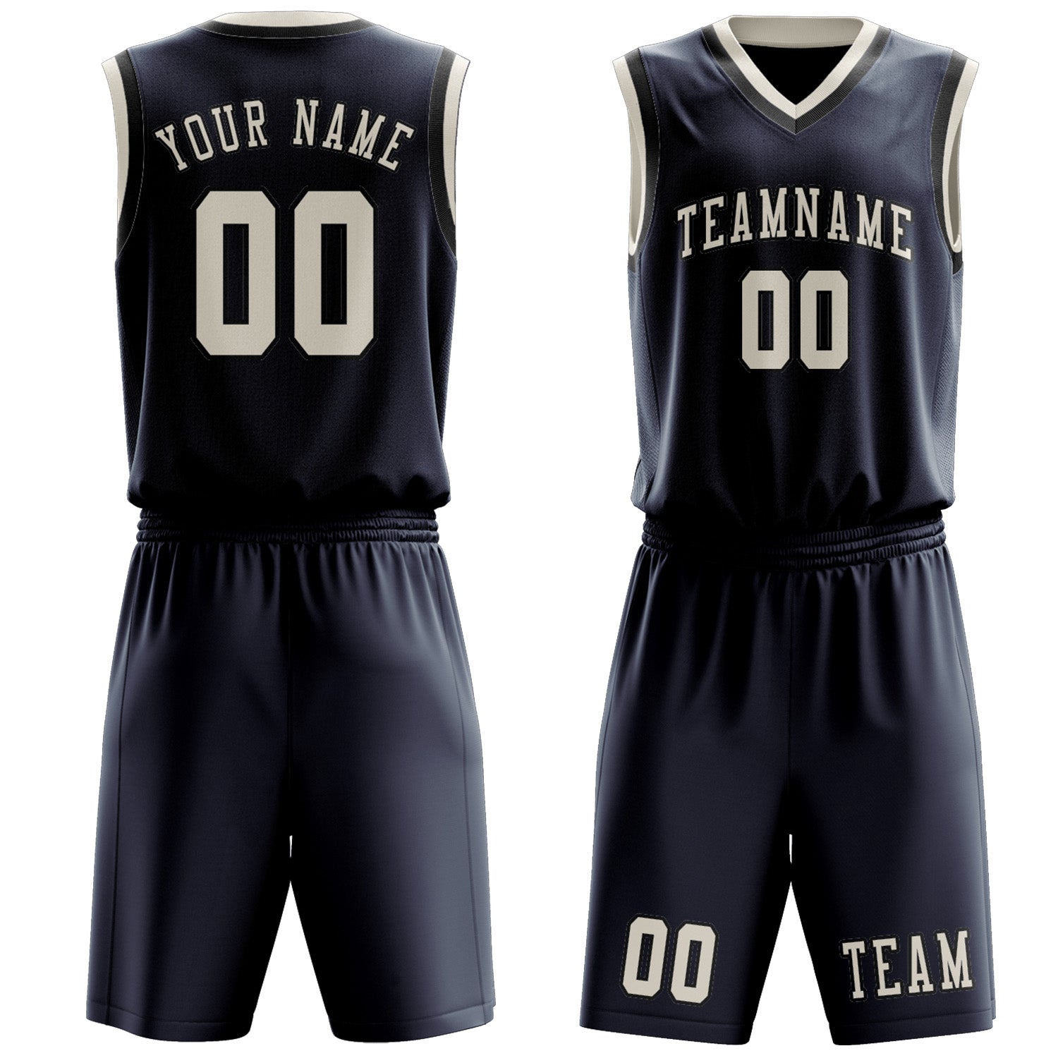 Benutzerdefiniertes Professionelles Marineblau Beige Basketballtrikot-Set