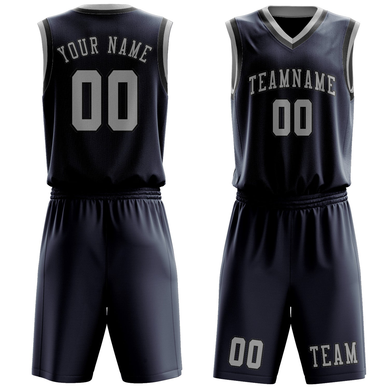 Benutzerdefiniertes Professionelles Marineblau Grau Basketballtrikot-Set