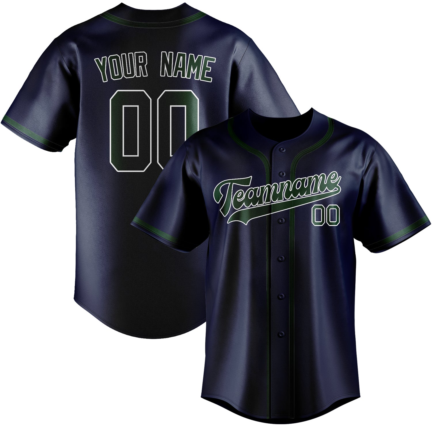 Benutzerdefiniertes Professionelles Marineblau Moosgrün Baseballtrikot