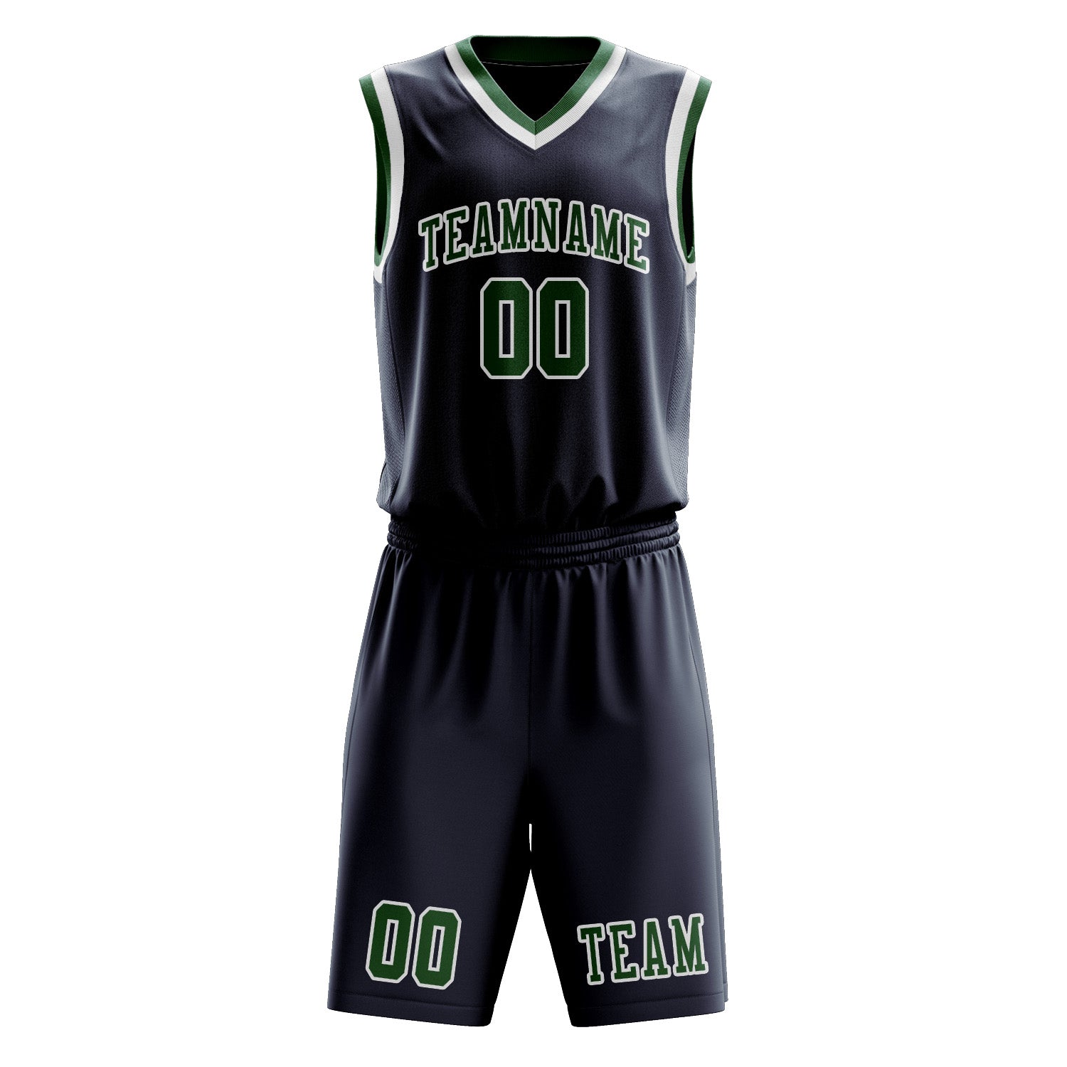 Benutzerdefiniertes Professionelles Marineblau Moosgrün Basketballtrikot-Set
