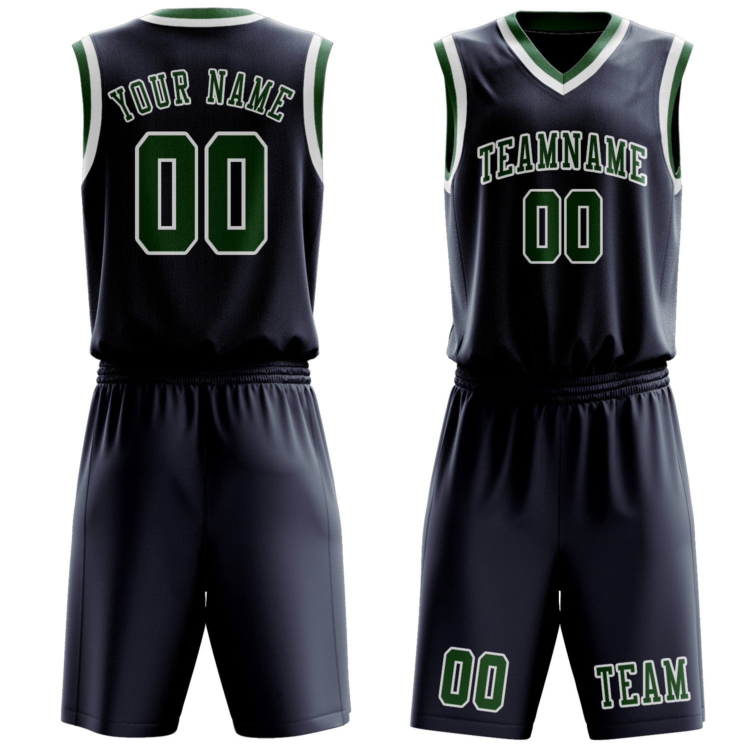 Benutzerdefiniertes Professionelles Marineblau Moosgrün Basketballtrikot-Set