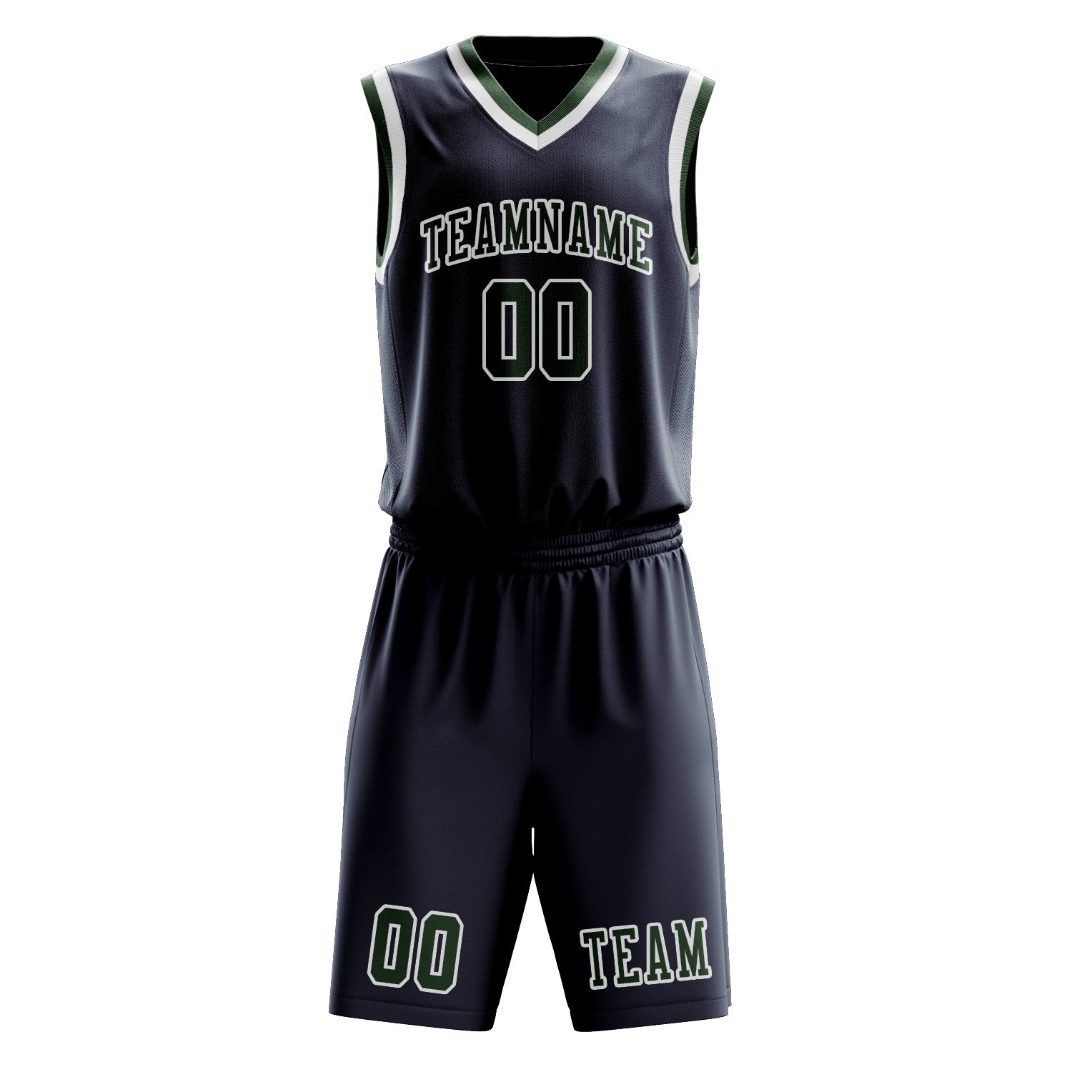 Benutzerdefiniertes Professionelles Marineblau Tannengrün Basketballtrikot-Set