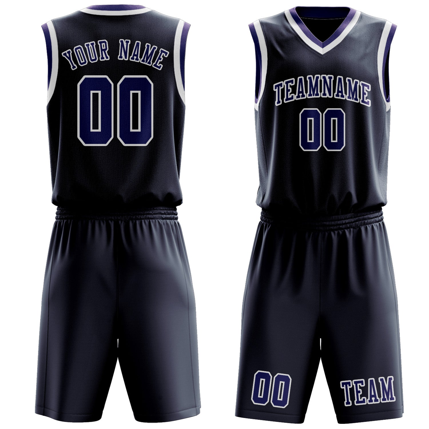 Benutzerdefiniertes Professionelles Marineblau Lila Basketballtrikot-Set