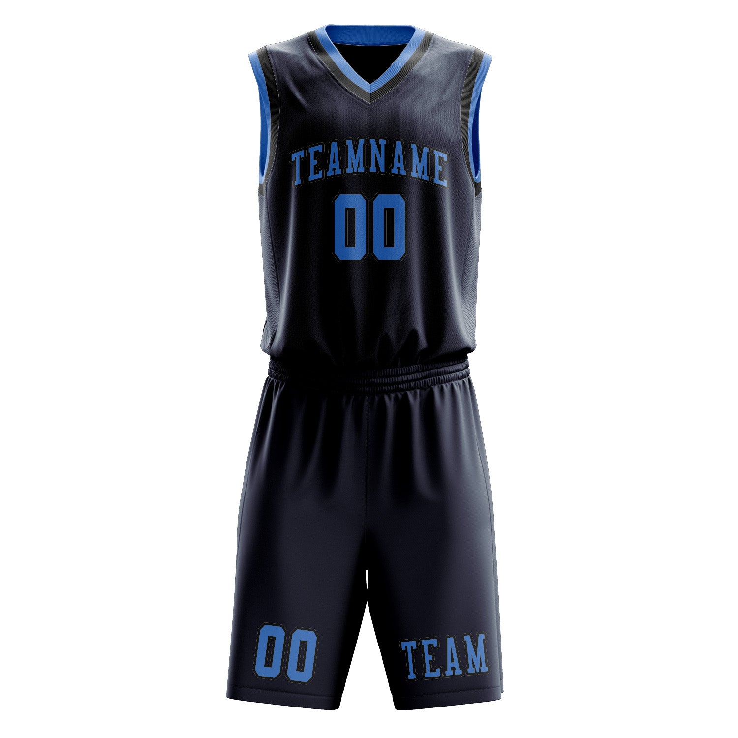 Benutzerdefiniertes Professionelles Marineblau Hellblau Basketballtrikot-Set
