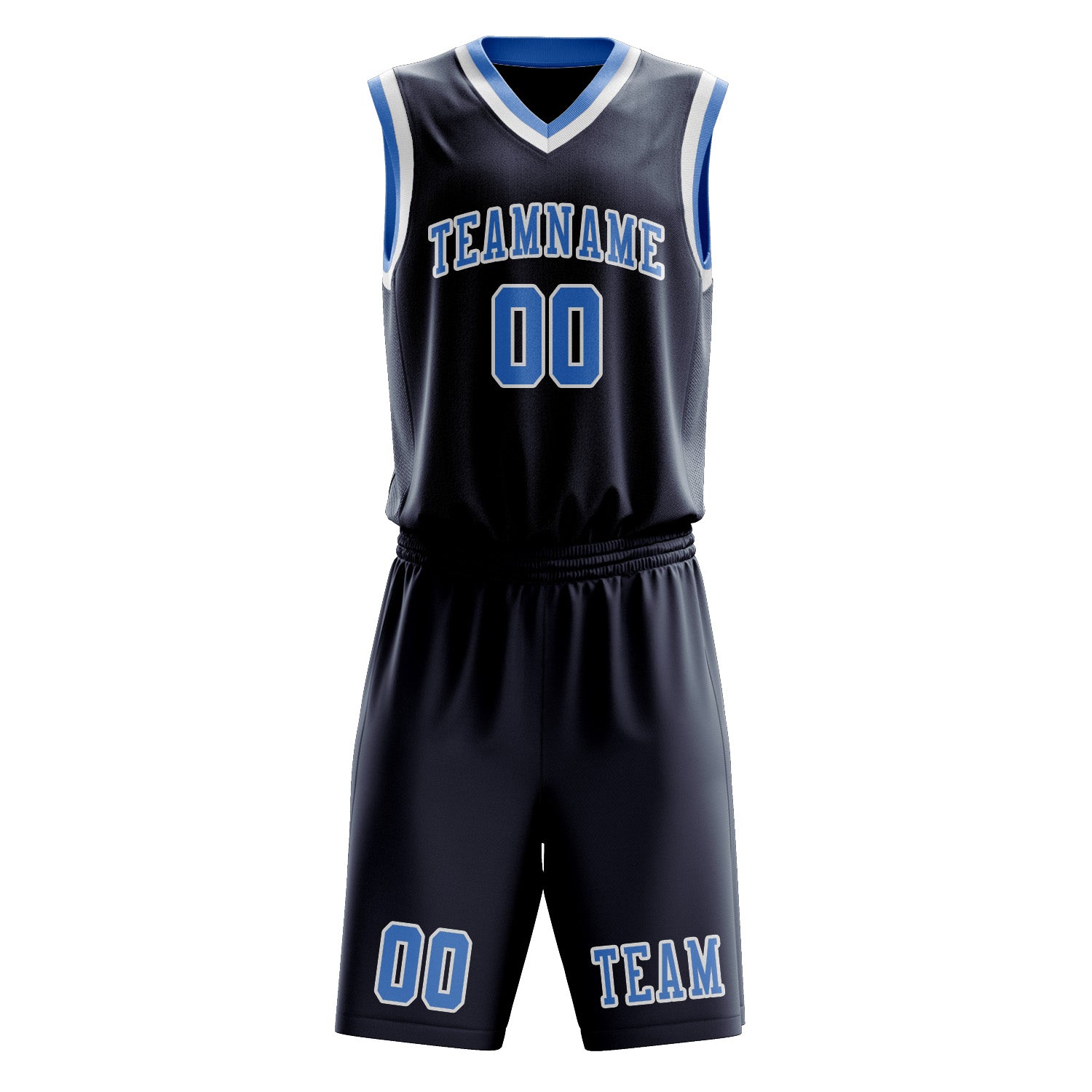 Benutzerdefiniertes Professionelles Marineblau Hellblau Basketballtrikot-Set