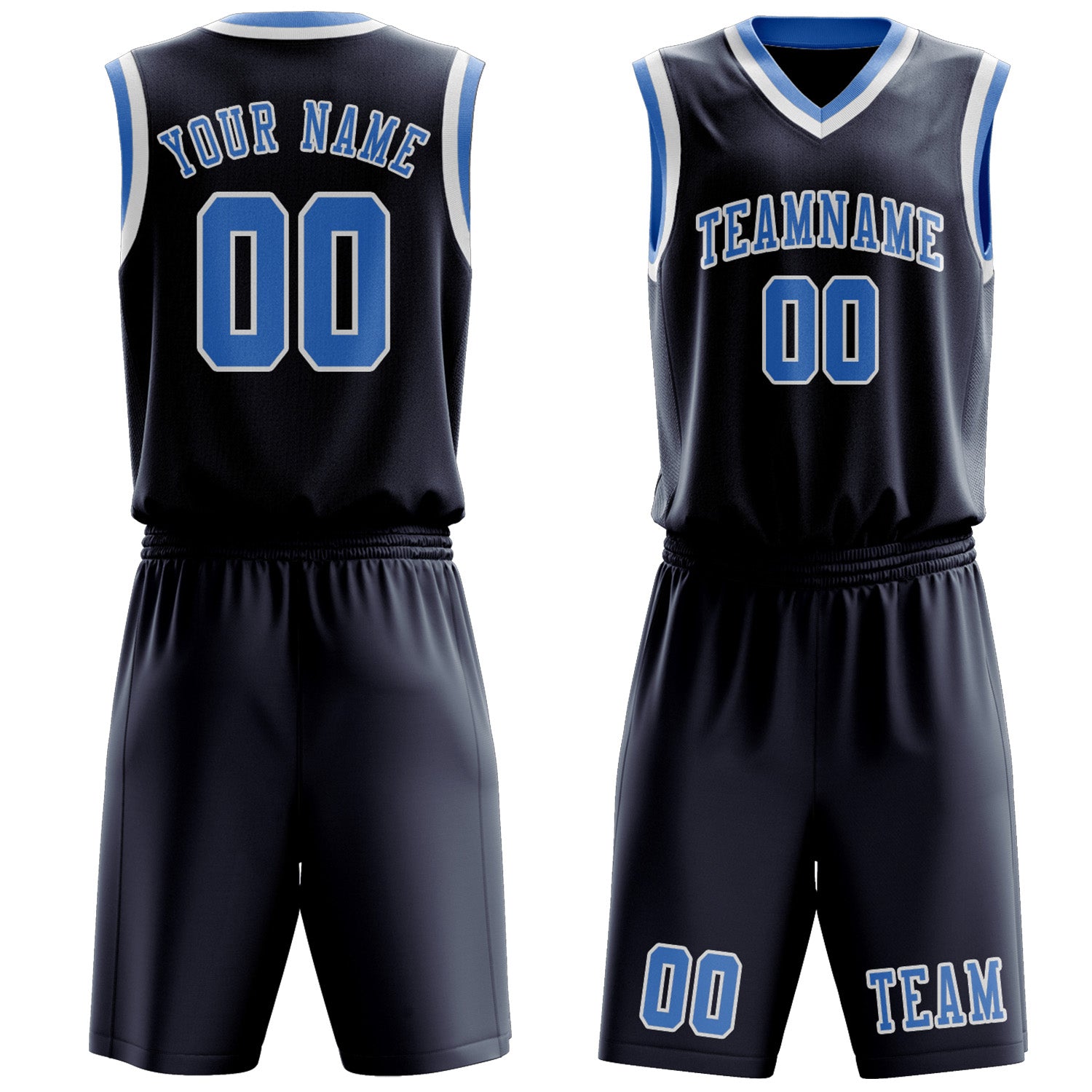 Benutzerdefiniertes Professionelles Marineblau Hellblau Basketballtrikot-Set