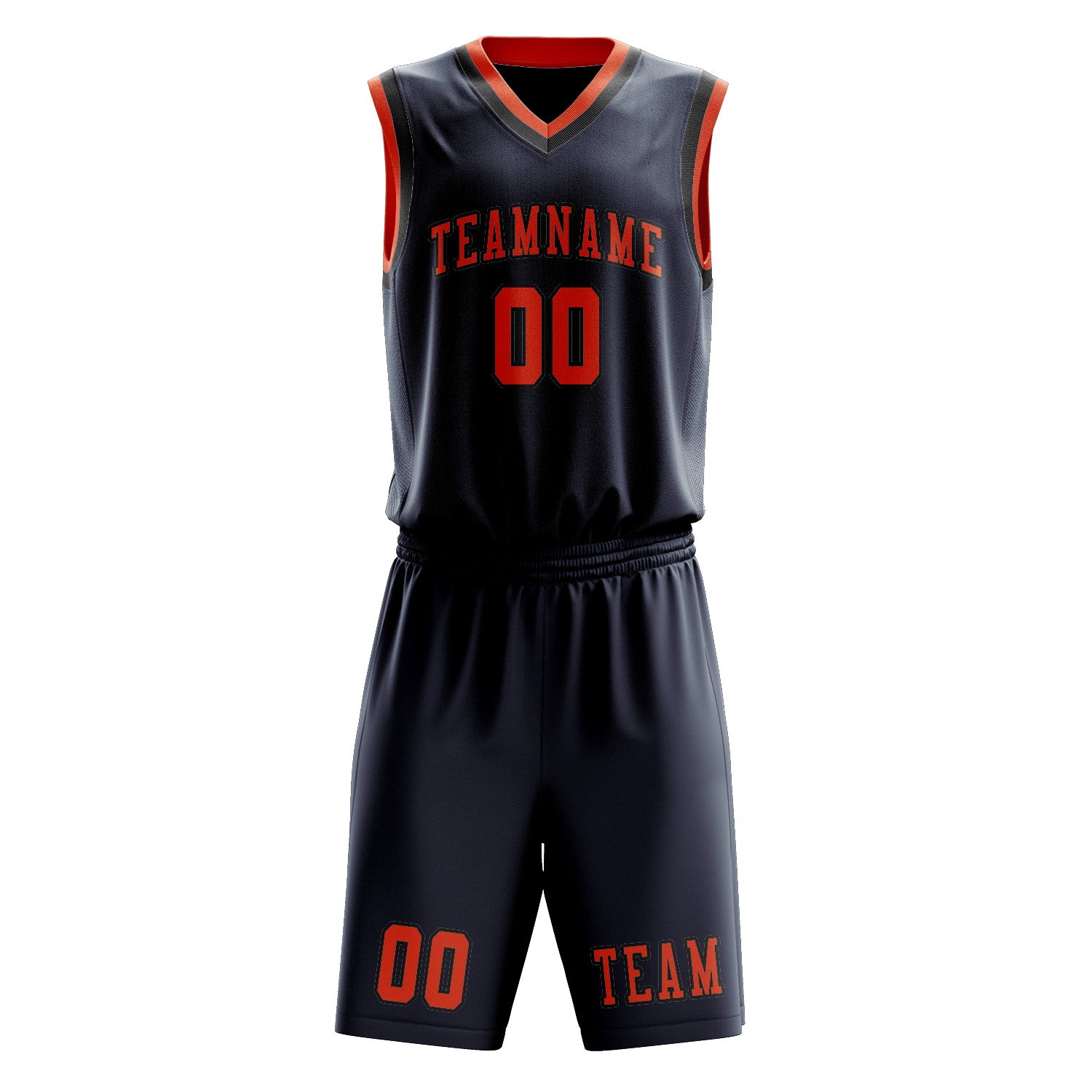 Benutzerdefiniertes Professionelles Marineblau Orangerot Basketballtrikot-Set