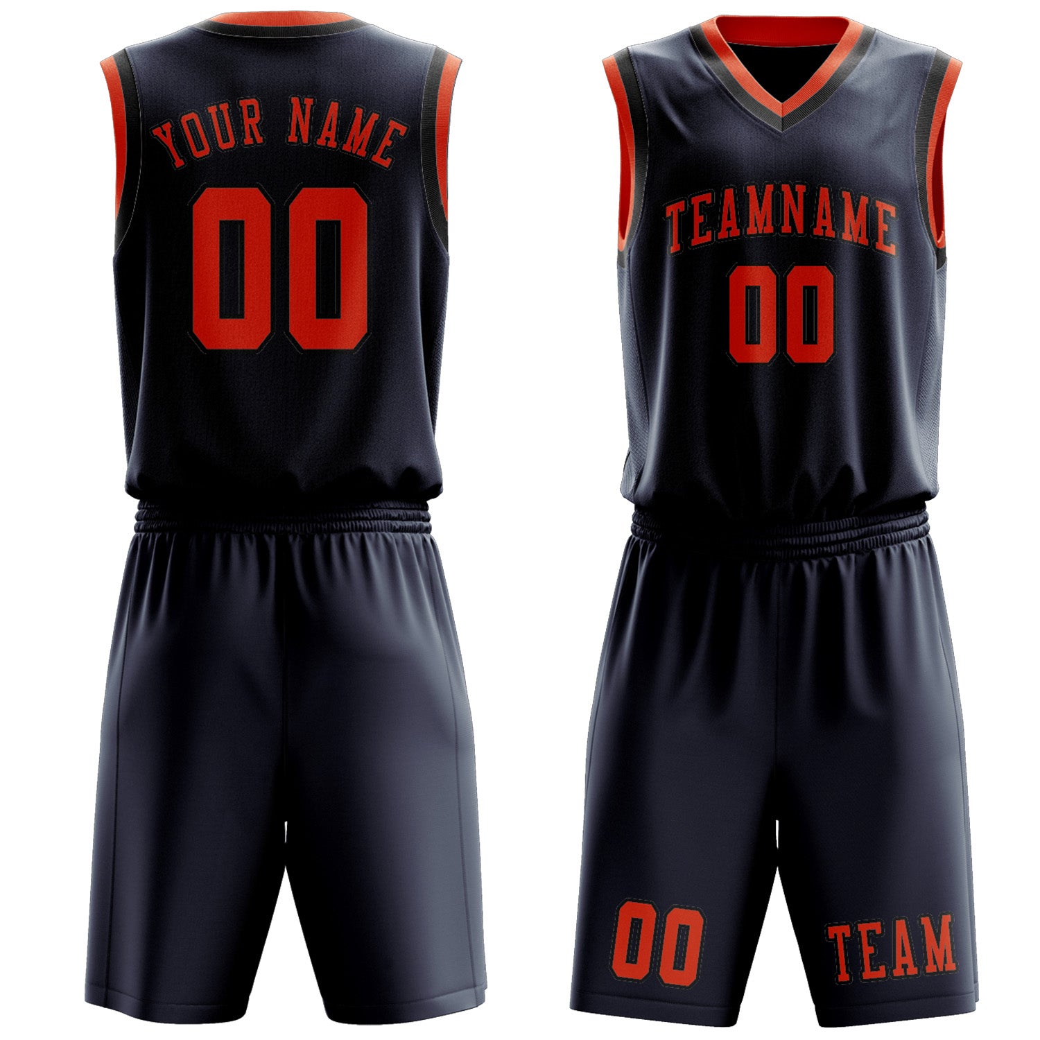 Benutzerdefiniertes Professionelles Marineblau Orangerot Basketballtrikot-Set