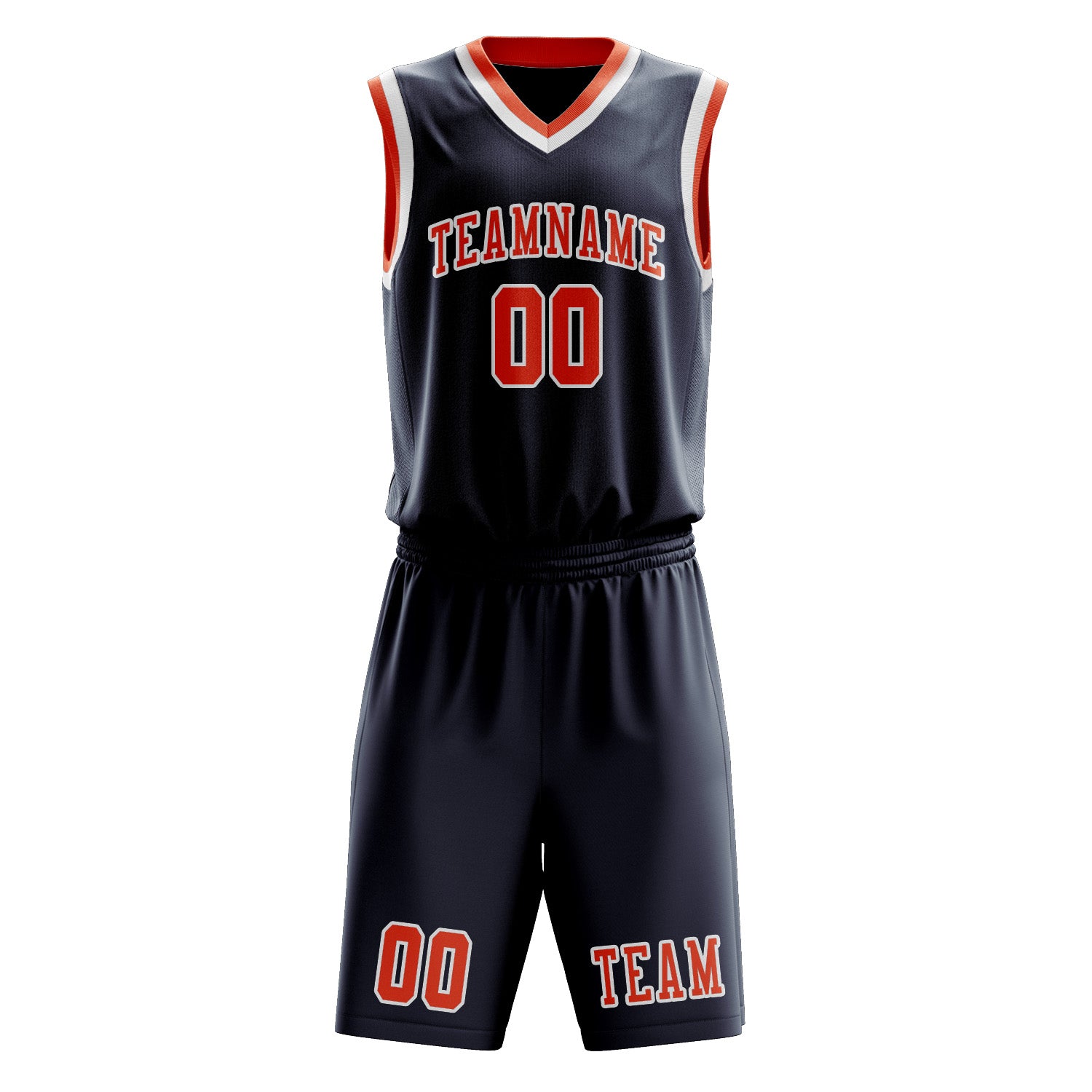 Benutzerdefiniertes Professionelles Marineblau Orangerot Basketballtrikot-Set