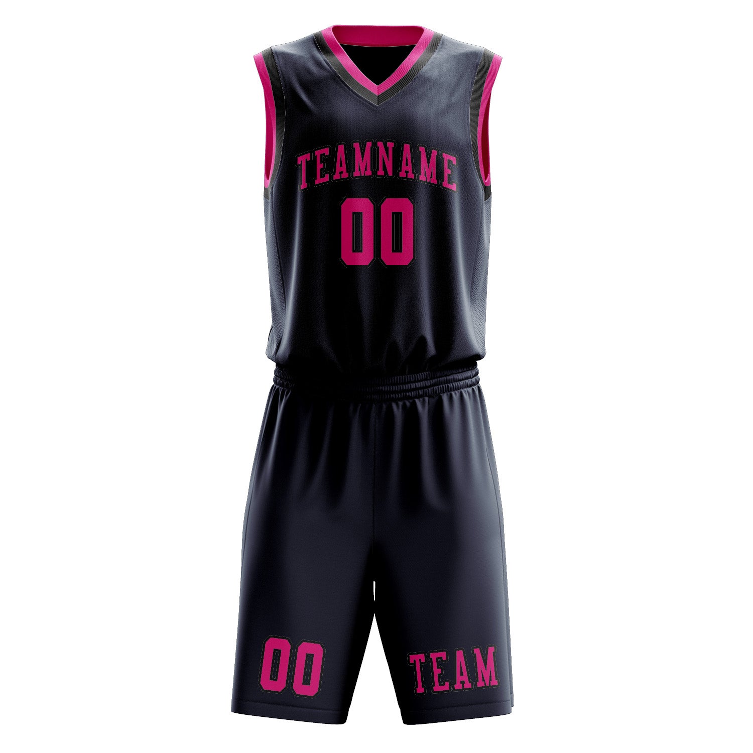 Benutzerdefiniertes Professionelles Marineblau Rosarot Basketballtrikot-Set