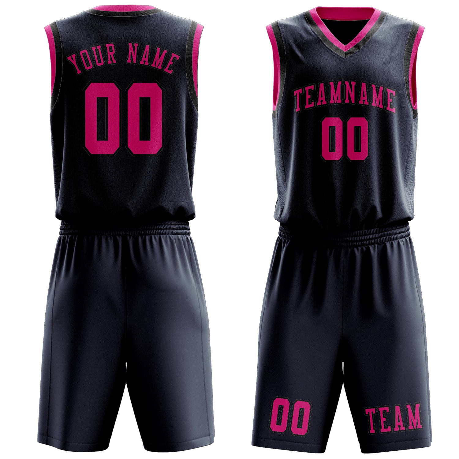 Benutzerdefiniertes Professionelles Marineblau Rosarot Basketballtrikot-Set