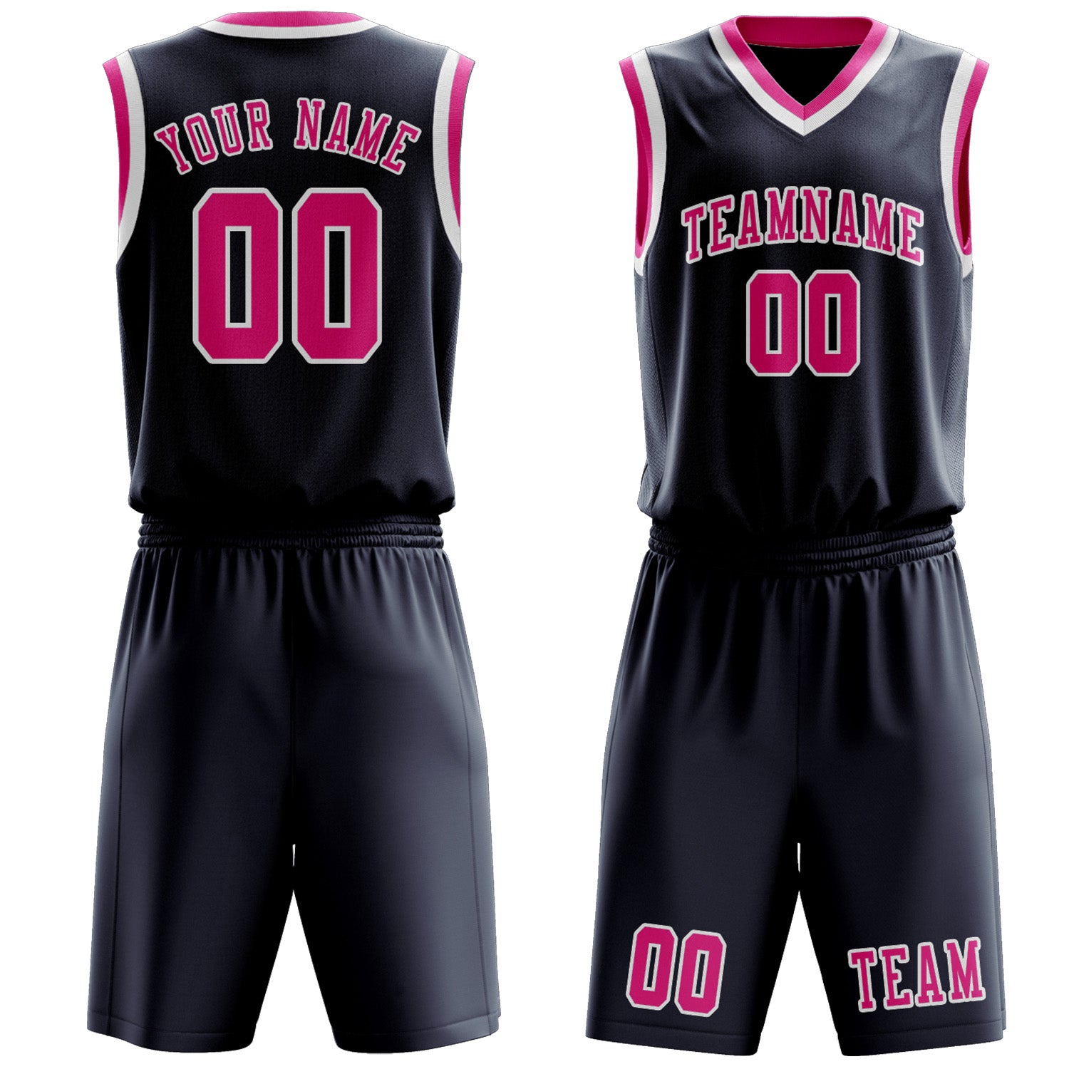 Benutzerdefiniertes Professionelles Marineblau Rosarot Basketballtrikot-Set