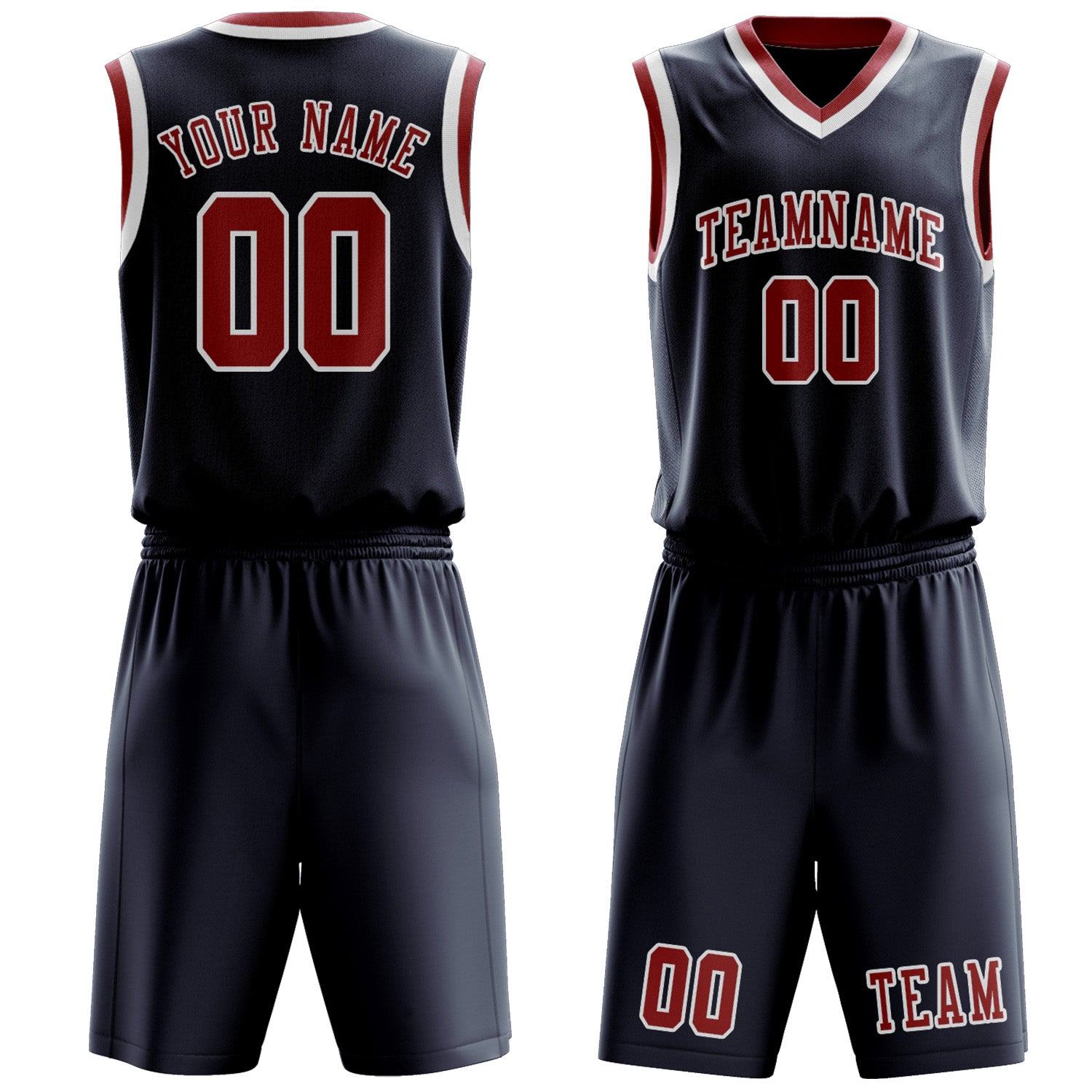 Benutzerdefiniertes Professionelles Marineblau Rot Basketballtrikot-Set