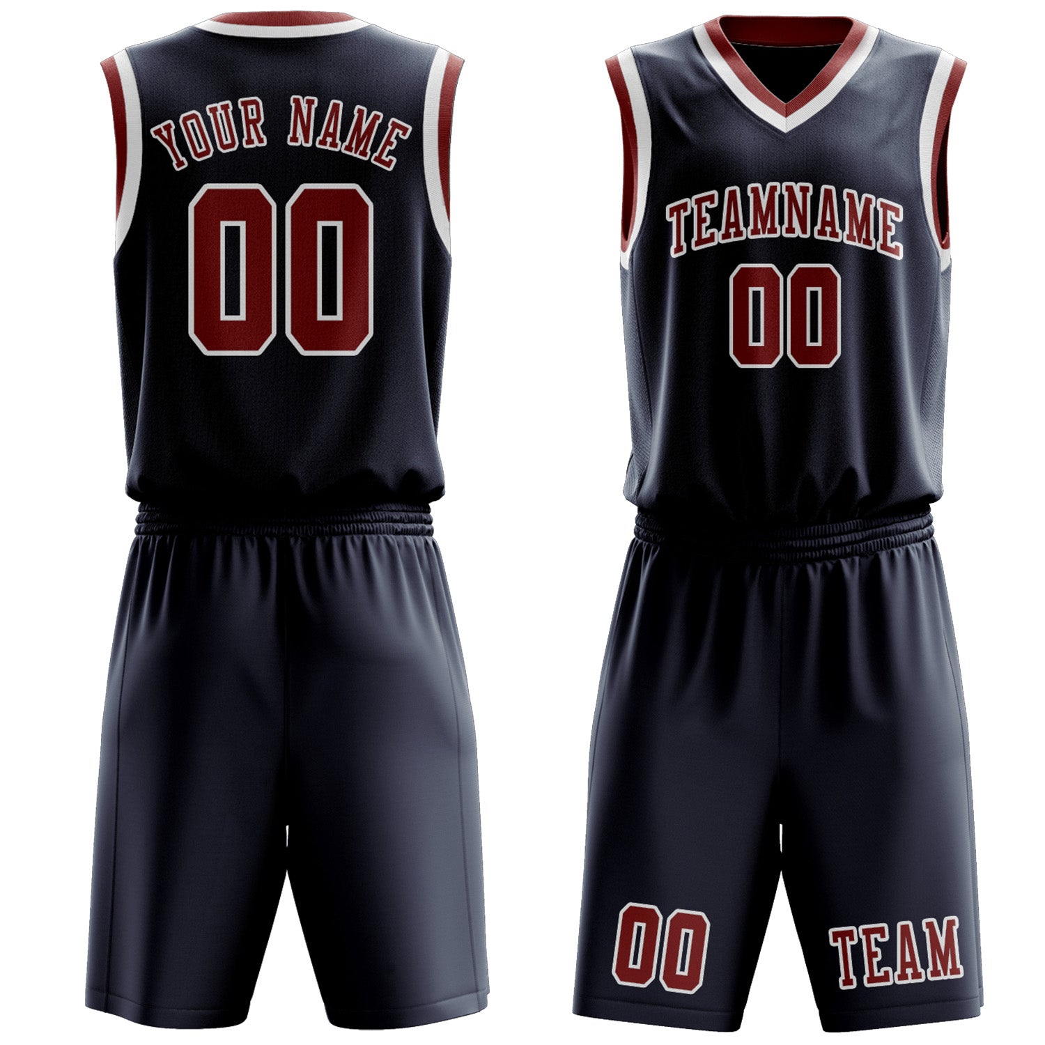 Benutzerdefiniertes Professionelles Marineblau Korallenrot Basketballtrikot-Set