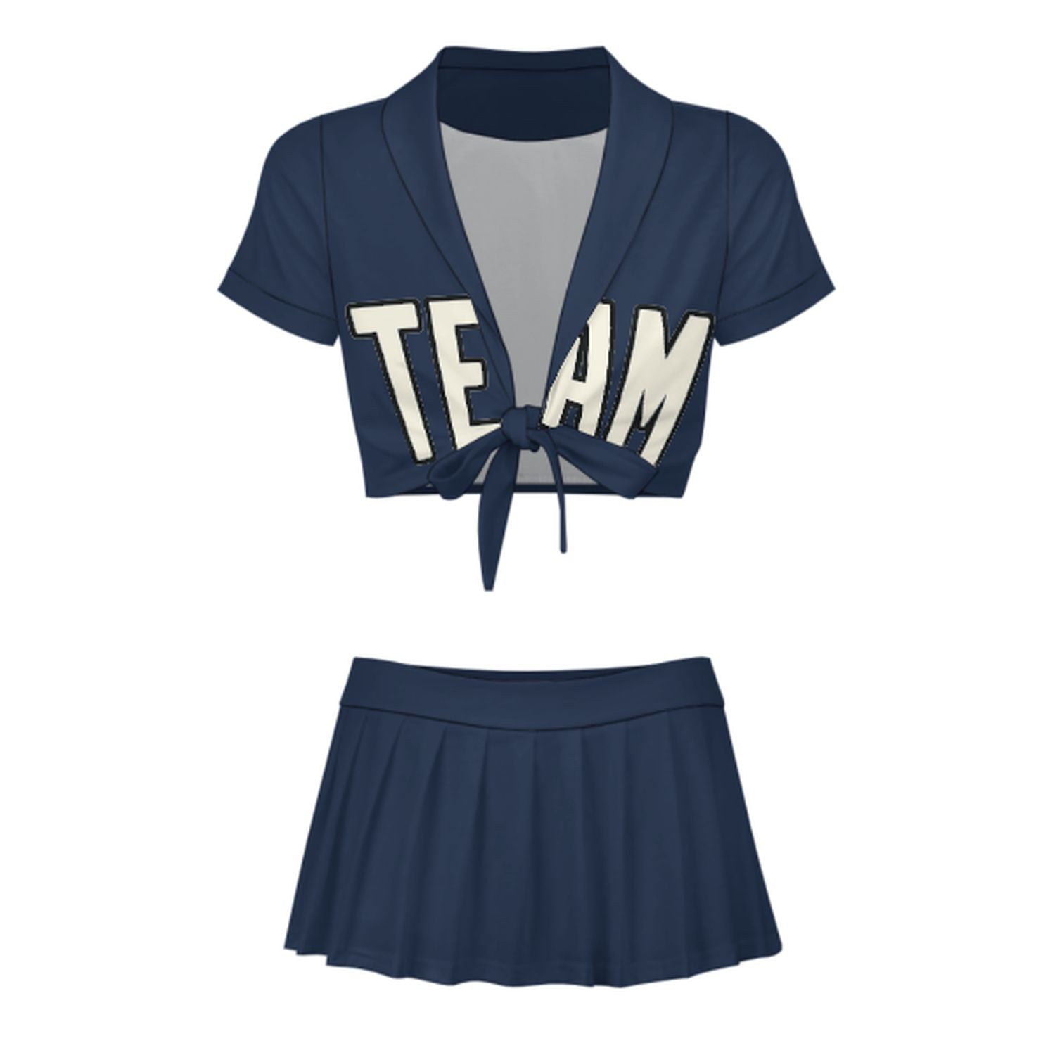 Maßgeschneidertes Marineblau Beige Cheerleader Outfit Set