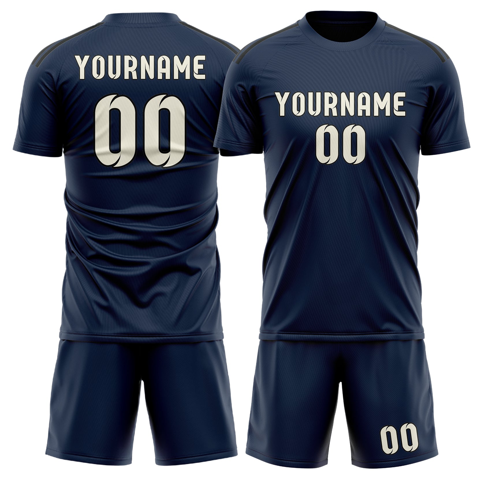 Maßgeschneidertes Professionelles Marineblau Beige Fußballtrikot-Set