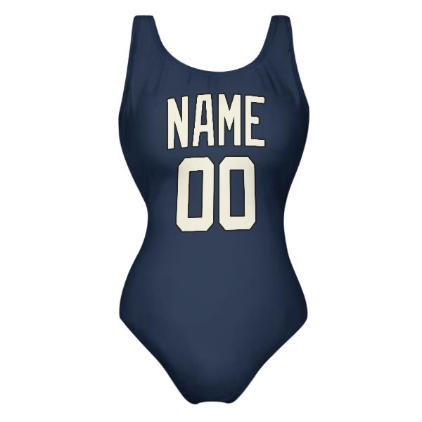 Maßgeschneidertes Marineblau Beige Badeanzug