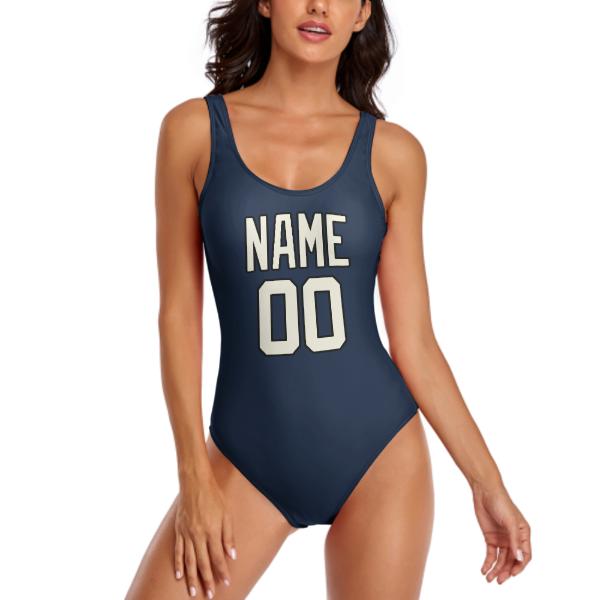 Maßgeschneidertes Marineblau Beige Badeanzug