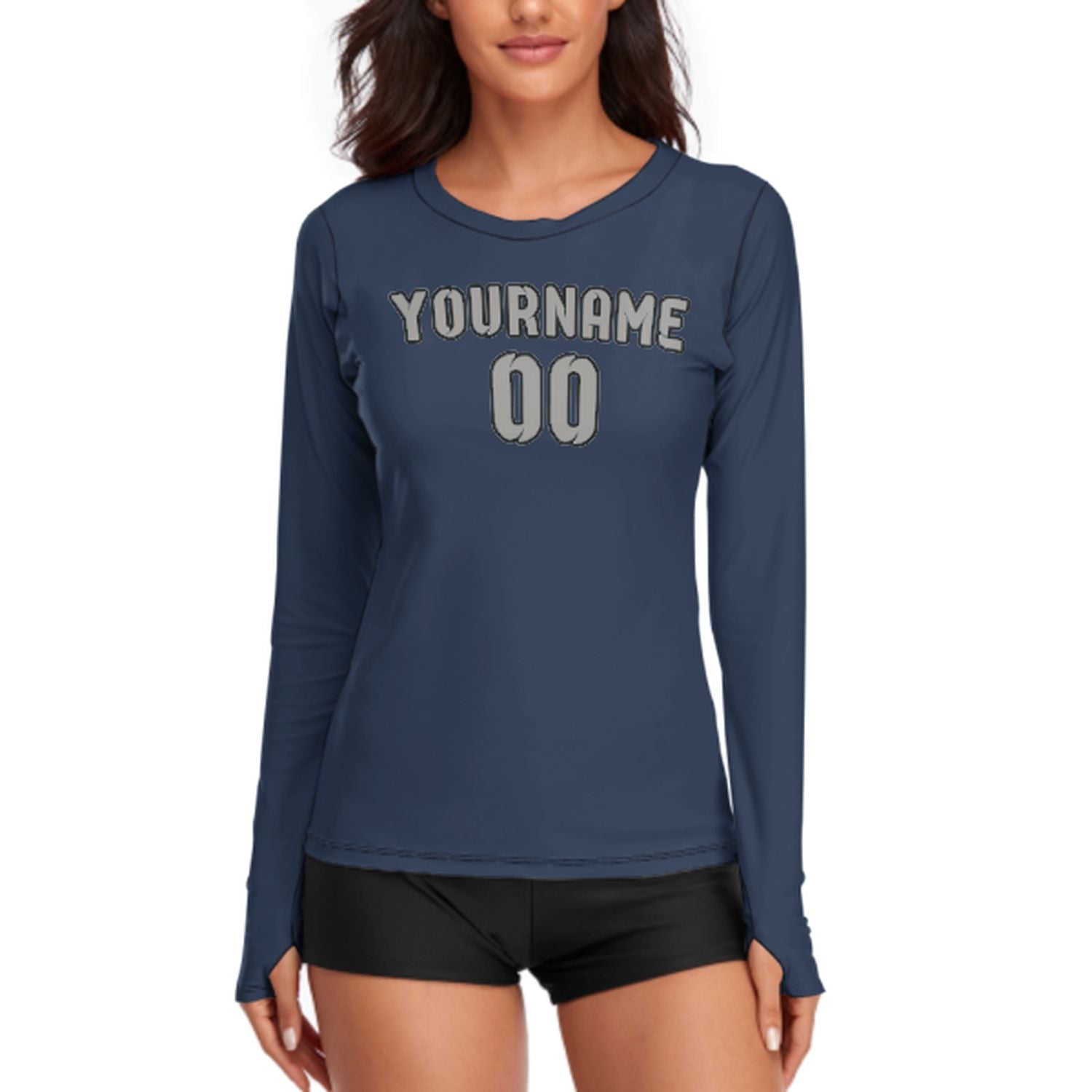Maßgeschneidertes Marineblau Grau Damen Langarmshirt
