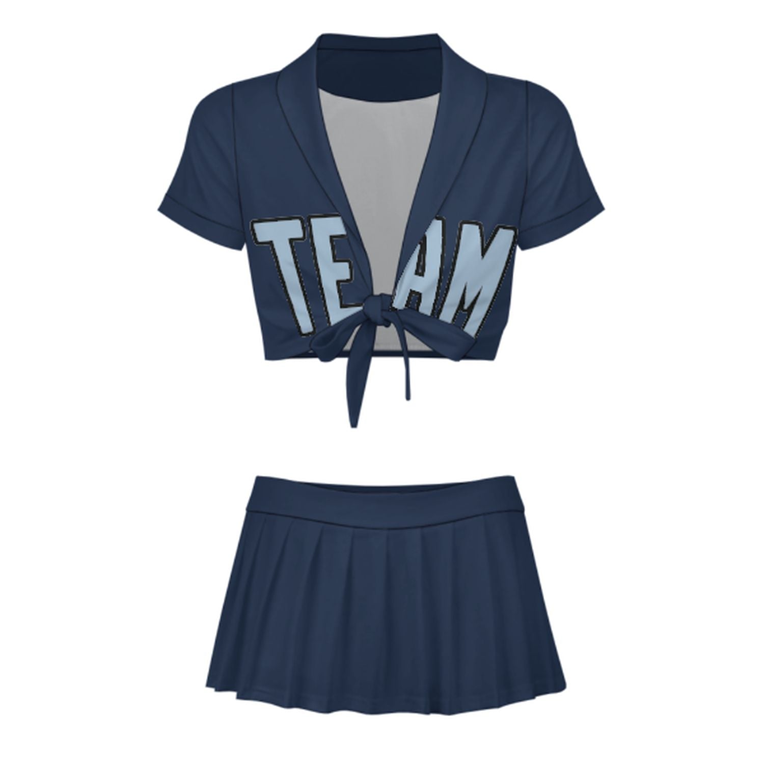 Maßgeschneidertes Marineblau Hellblau Cheerleader Outfit Set