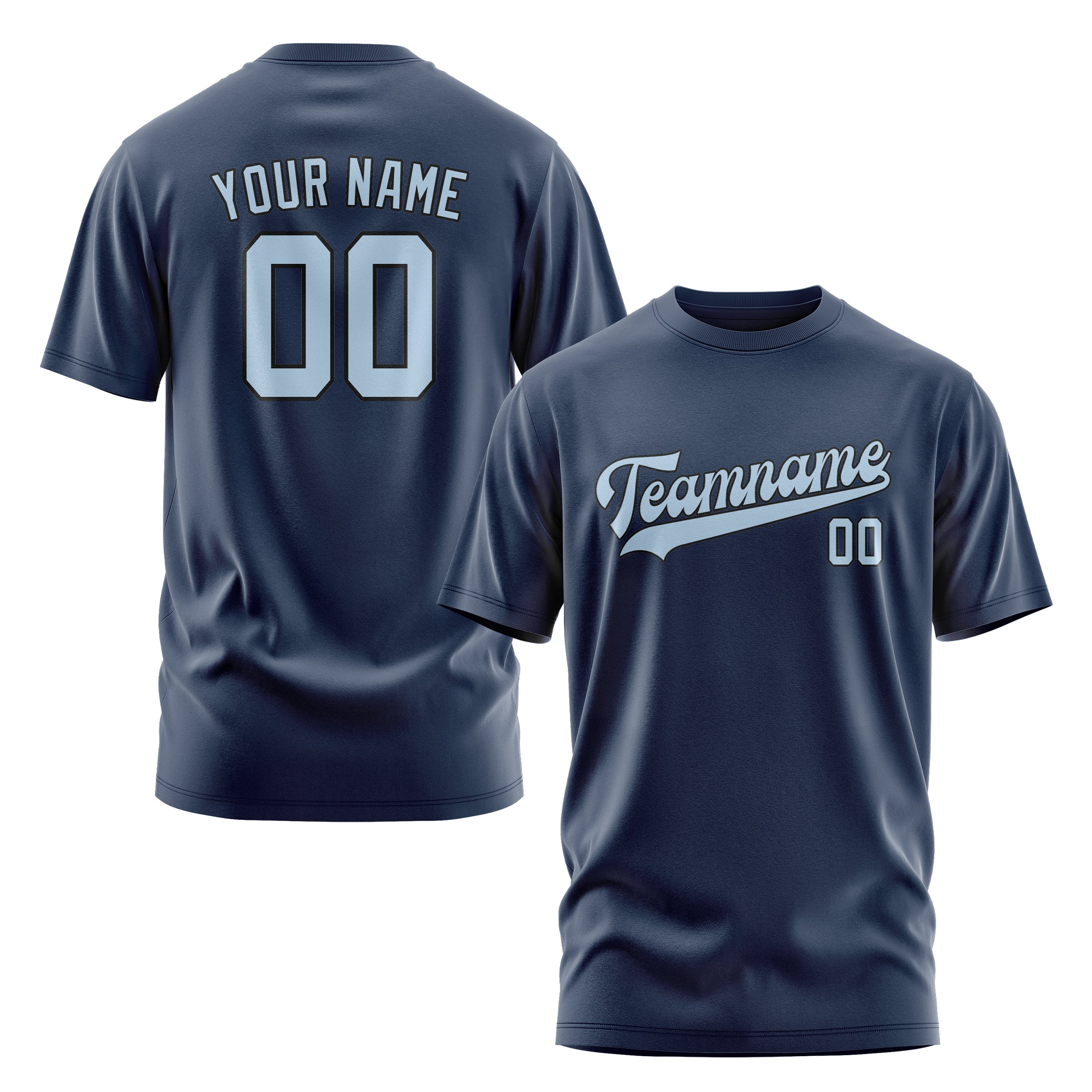 Maßgeschneidertes Marineblau Hellblau T-Shirt