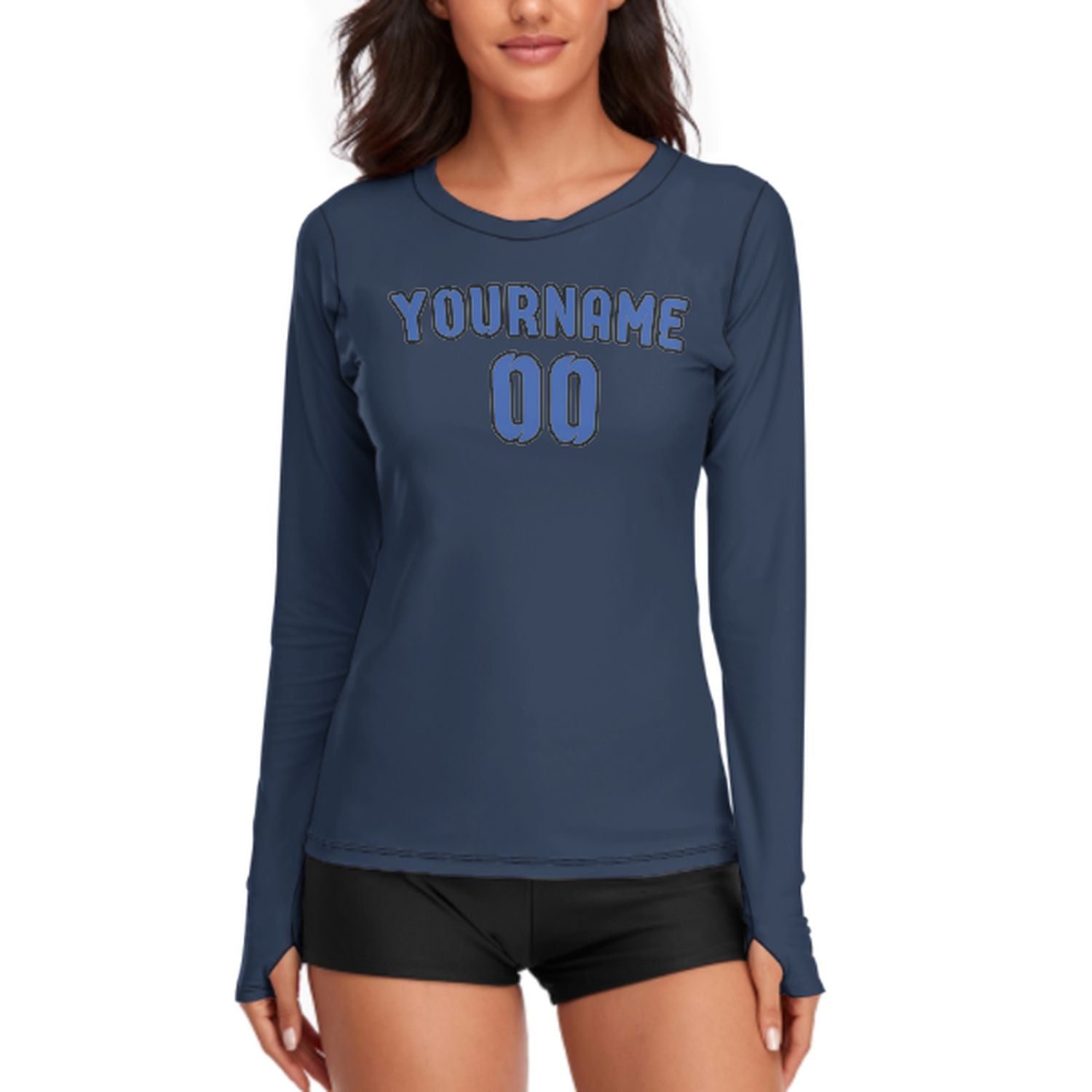 Maßgeschneidertes Marineblau Himmelblau Damen Langarmshirt