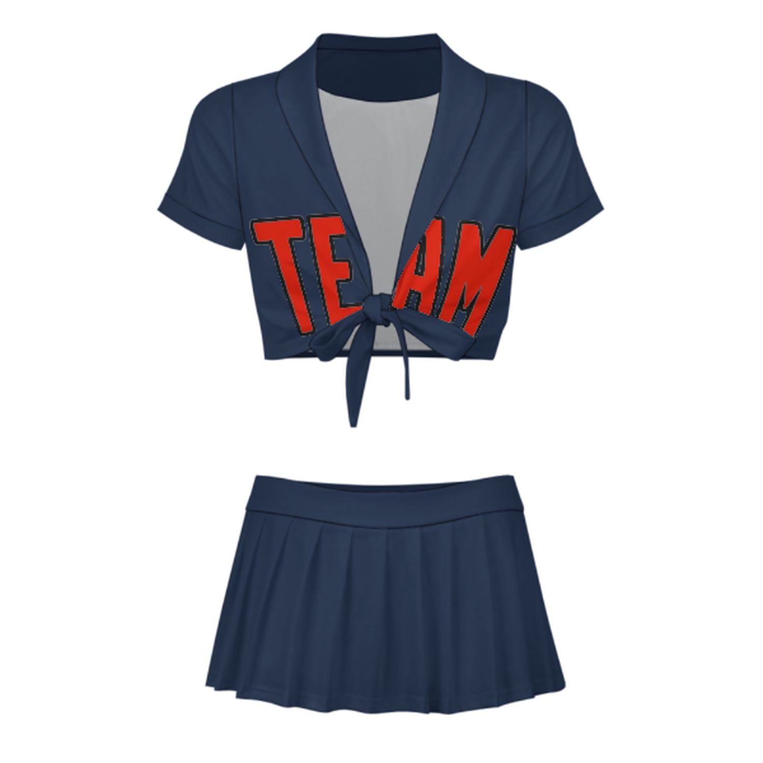 Maßgeschneidertes Marineblau Orangerot Cheerleader Outfit Set