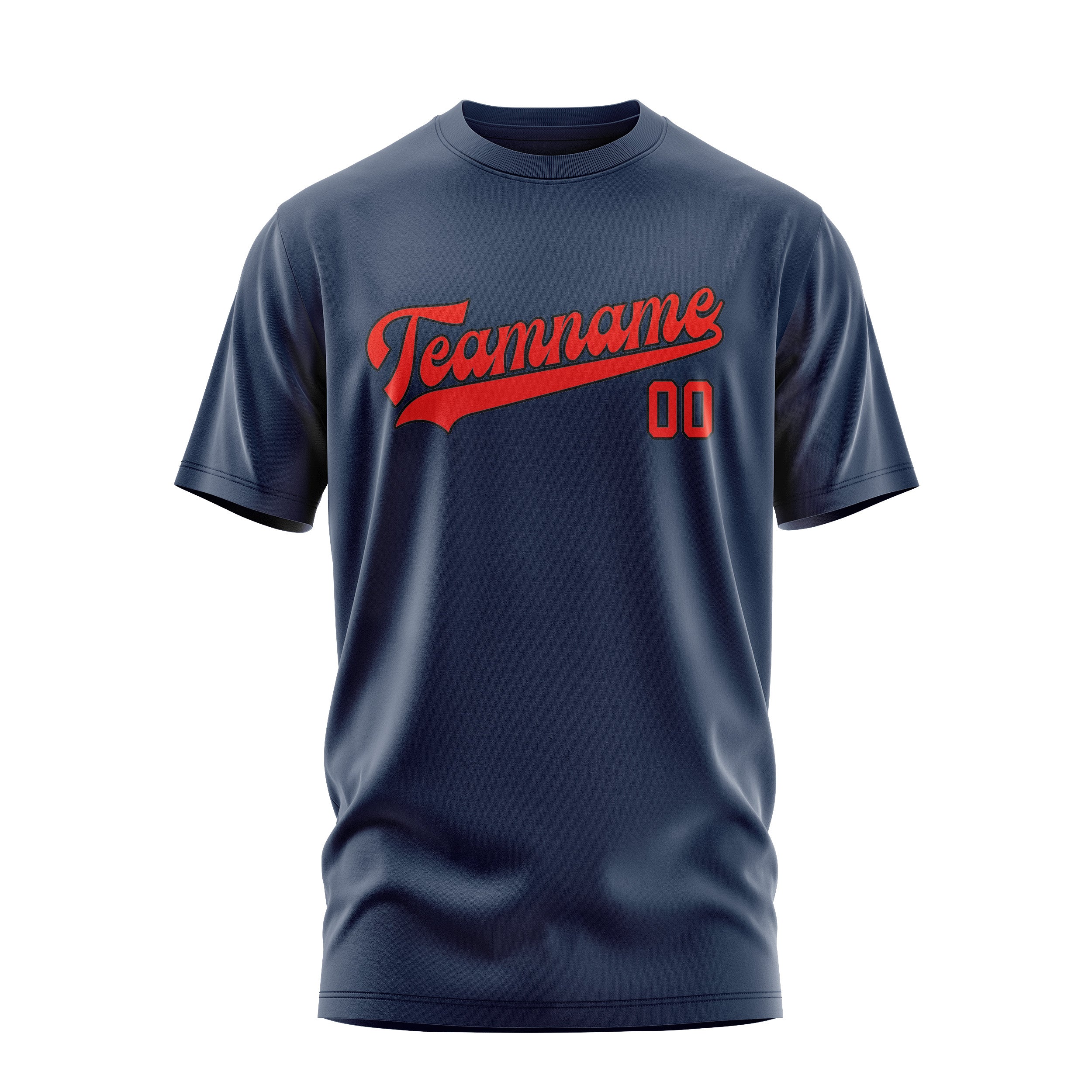 Maßgeschneidertes Marineblau Orangerot T-Shirt